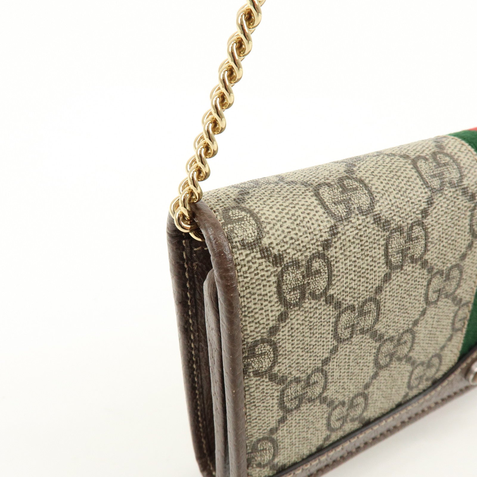 GUCCI Sherry Ophidia GG Supreme Leather Chain Wallet Beige 546592