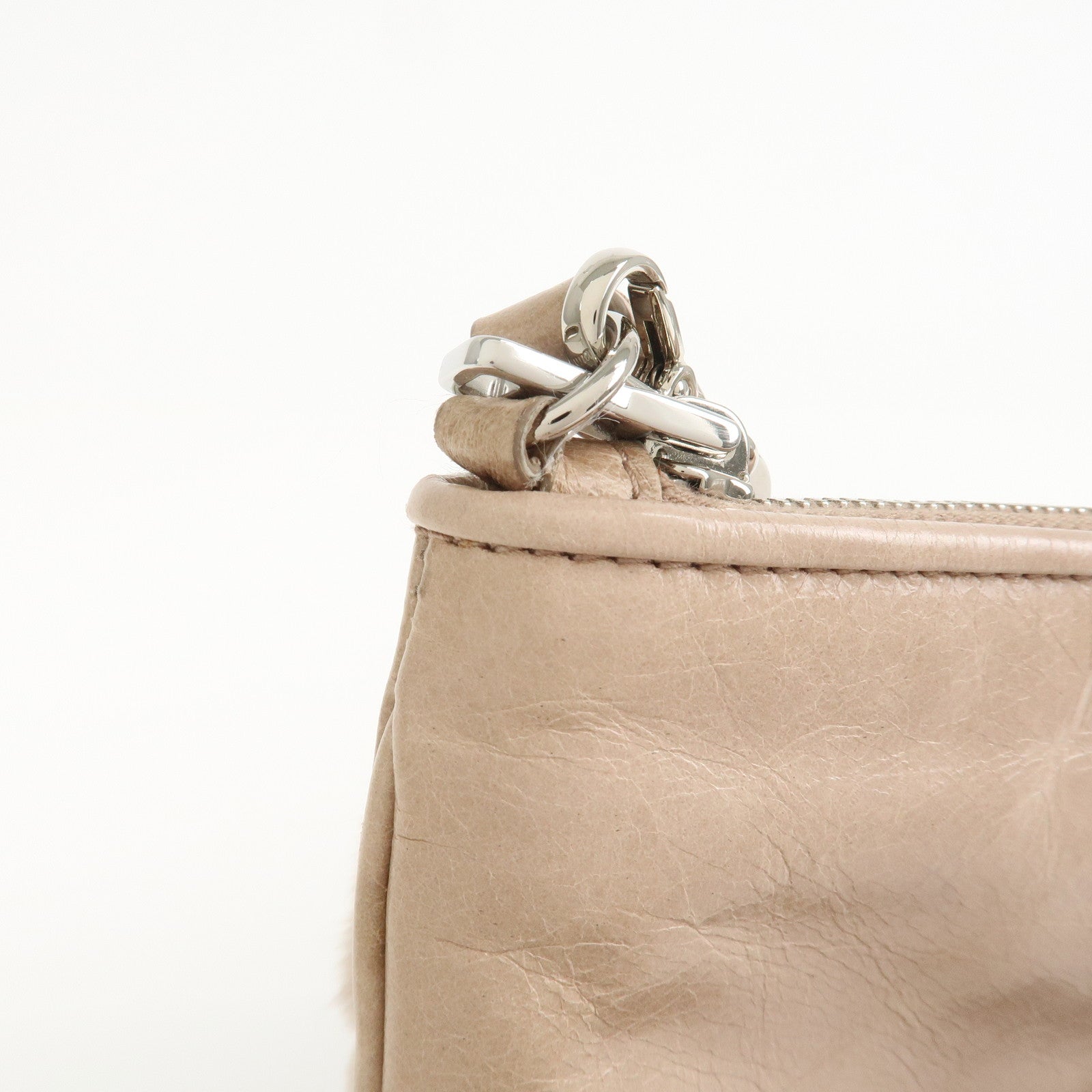 MIU MIU Leather Fur Clutch Bag Pouch Pink Beige 5NH811