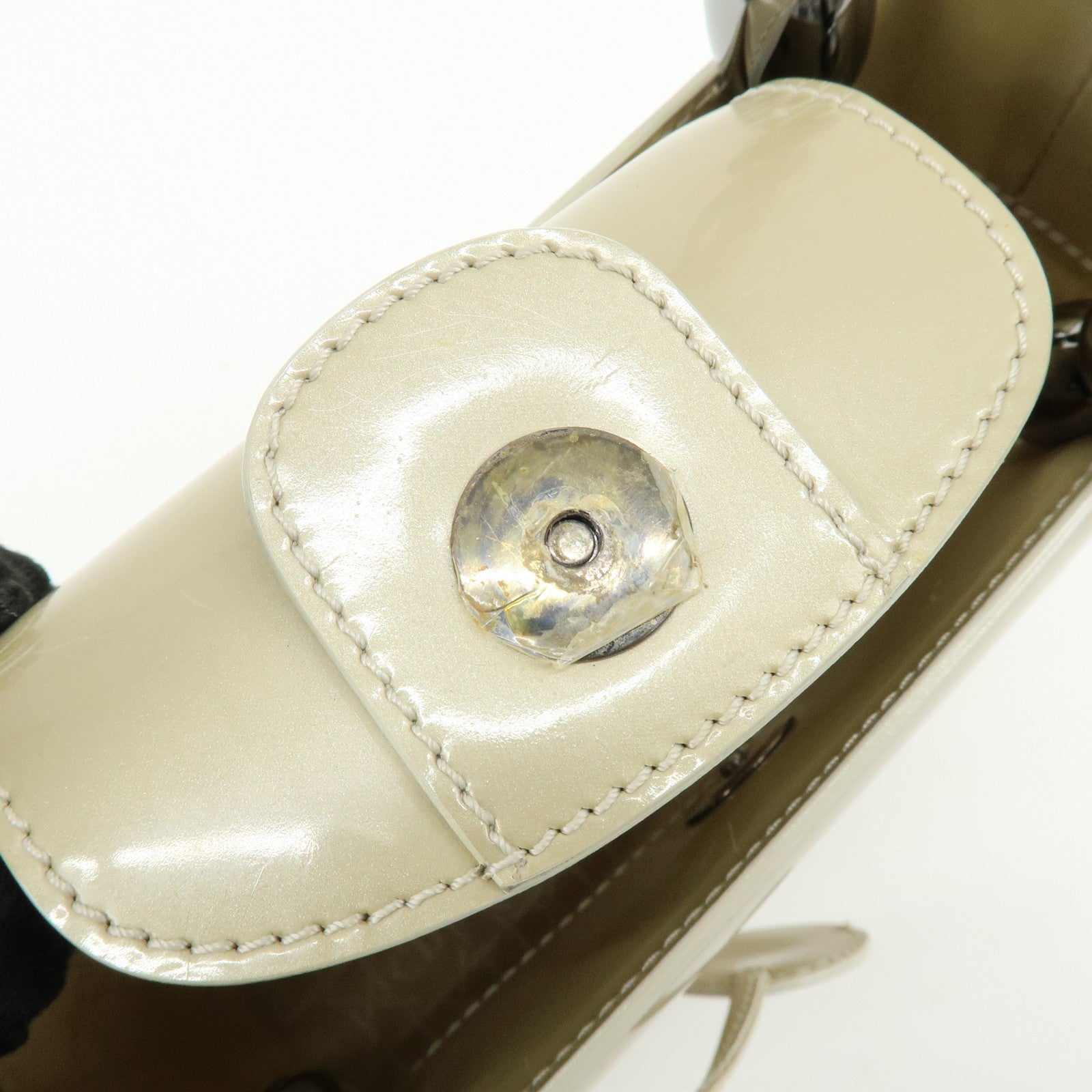 Christian Dior Maris Pearl Patent Leather Hand Bag Ivory