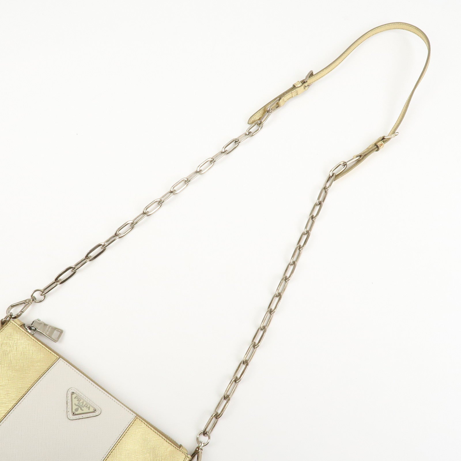 PRADA Logo Leather Crossbody Chain Shoulder Bag Gold BT947C