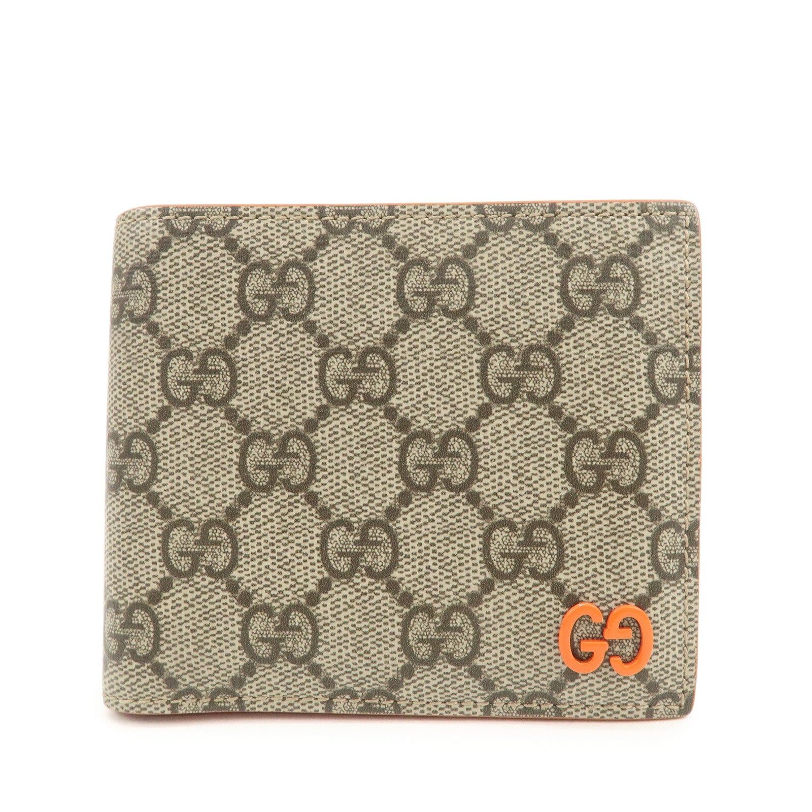 GUCCI GG Supreme Compact Bi-fold Wallet Beige Orange 768244