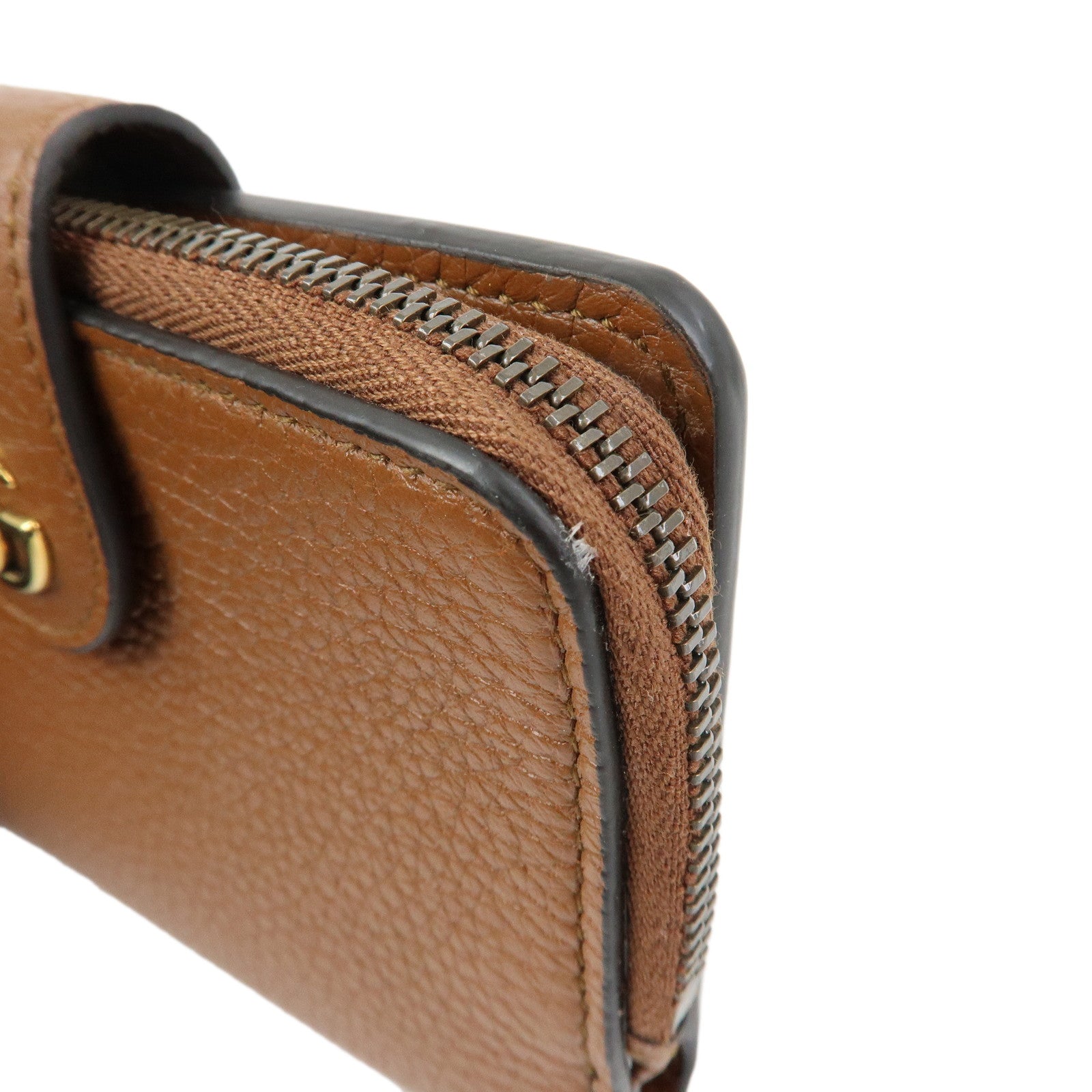 GUCCI Bamboo Leather Zippy Compact Wallet Brown 739498