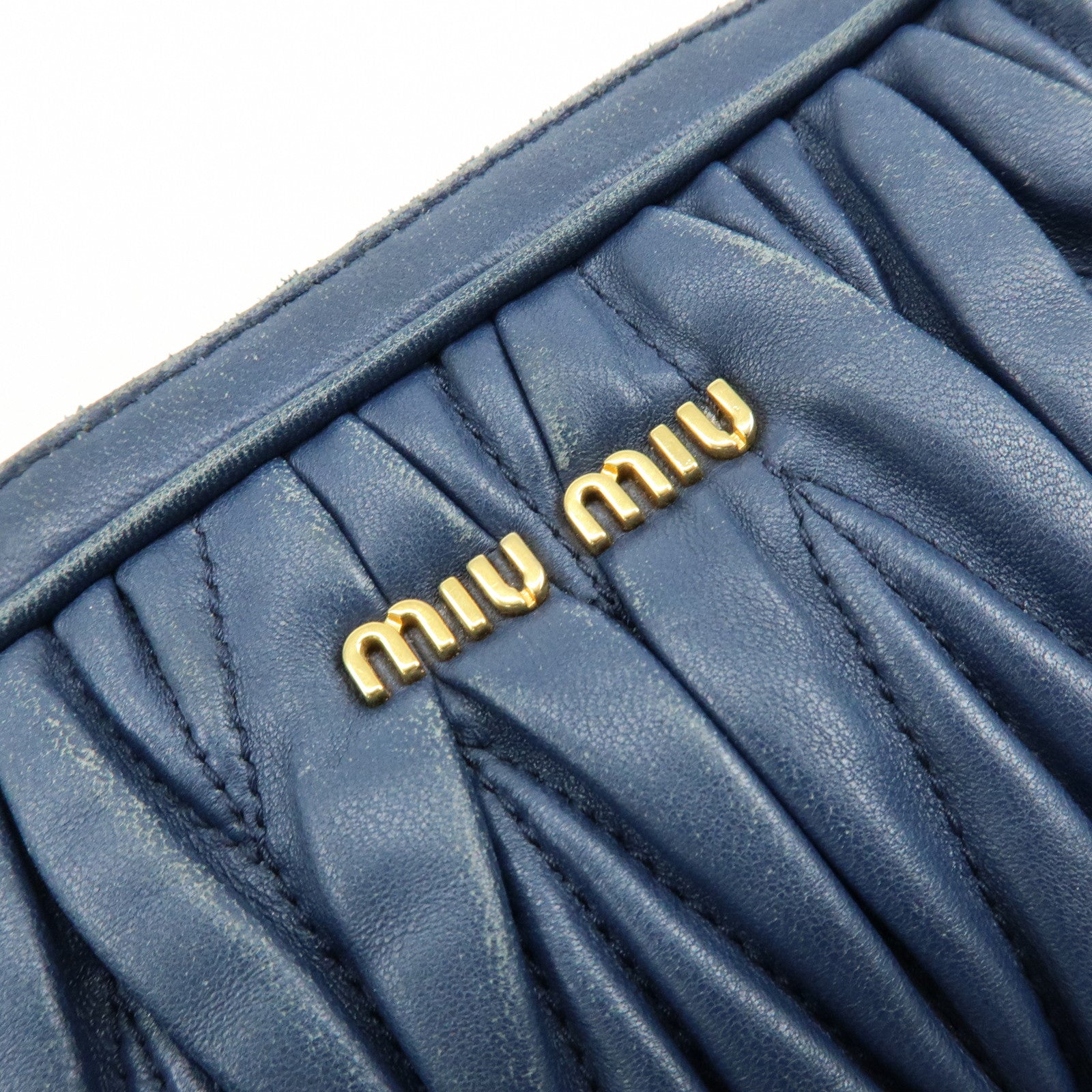 MIU MIU Matelasse Leather Gathered Shoulder Bag Crossbody Bag Navy