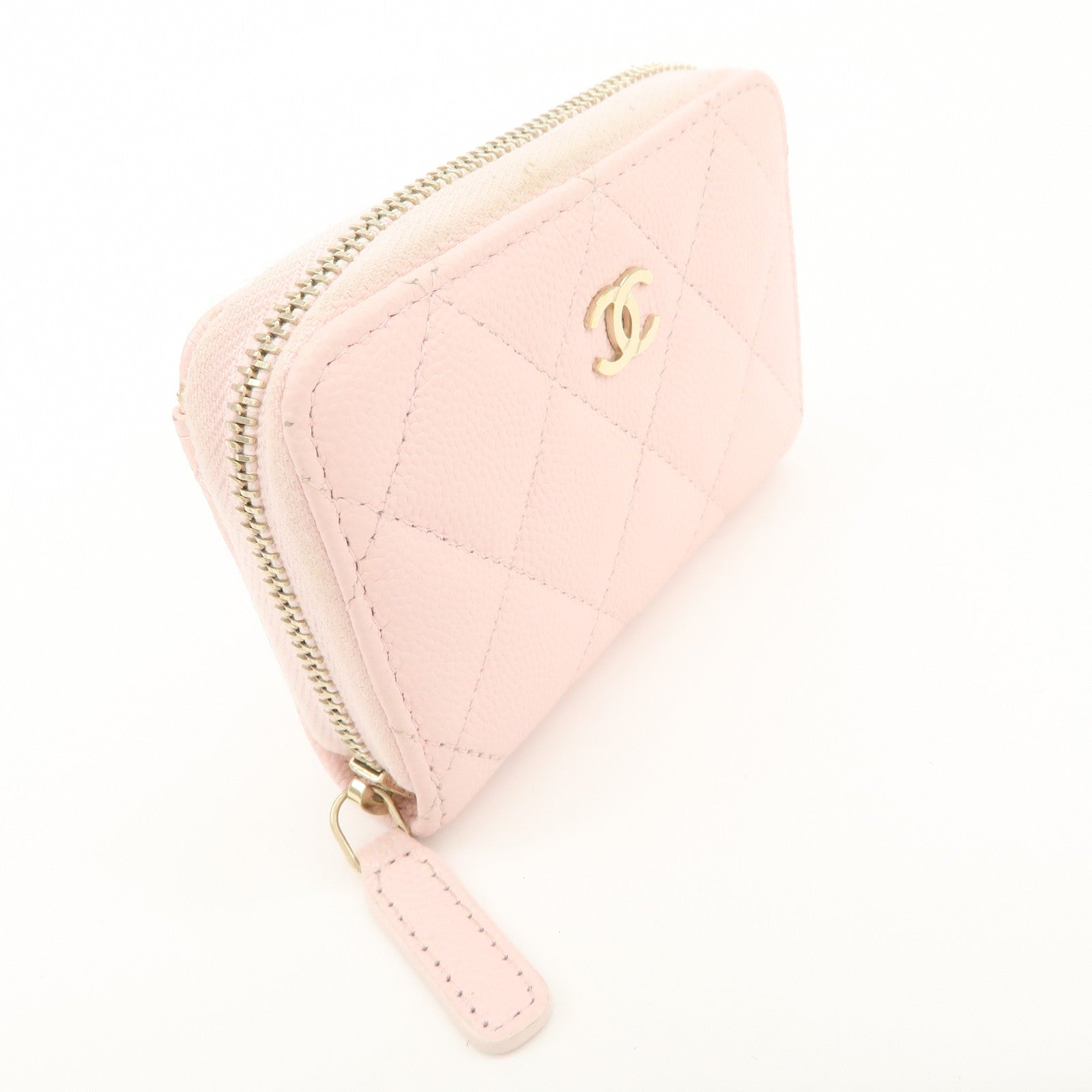 CHANEL Time Classic Matelasse Caviar Skin Zippy Coin Purse Pink AP0216 Used