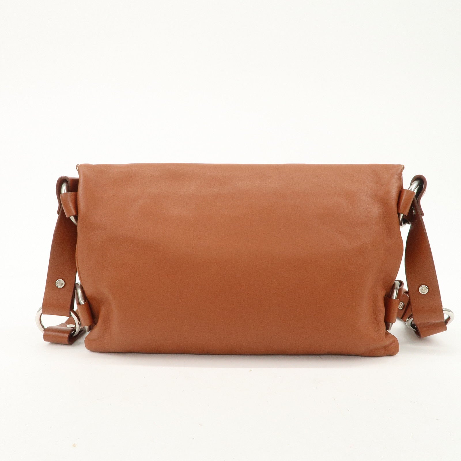 CELINE Leather Hand Bag Shoulder Bag Brown Silver HDW