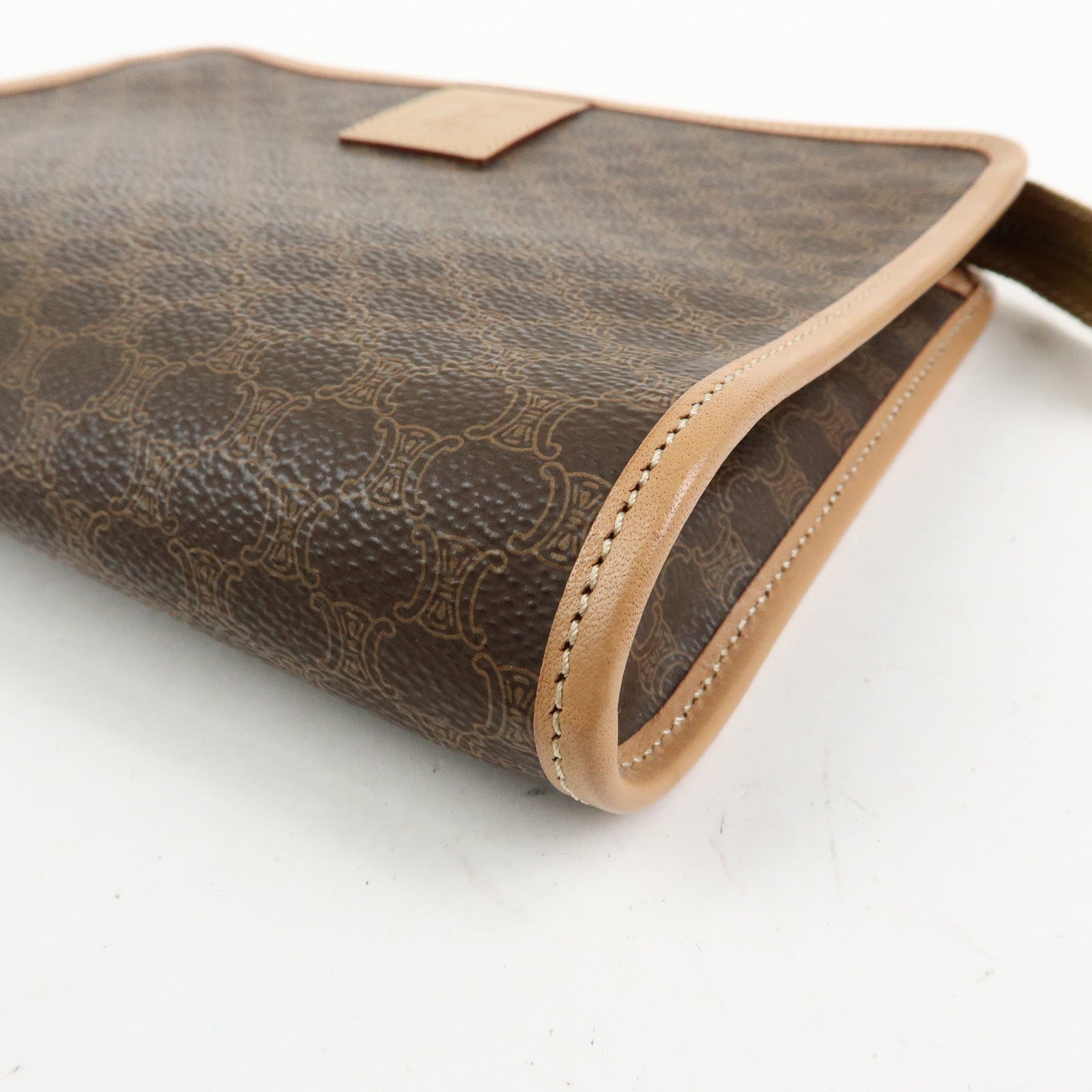 CELINE Macadam PVC Leather Clutch Bag Cosmetic Pouch Brown
