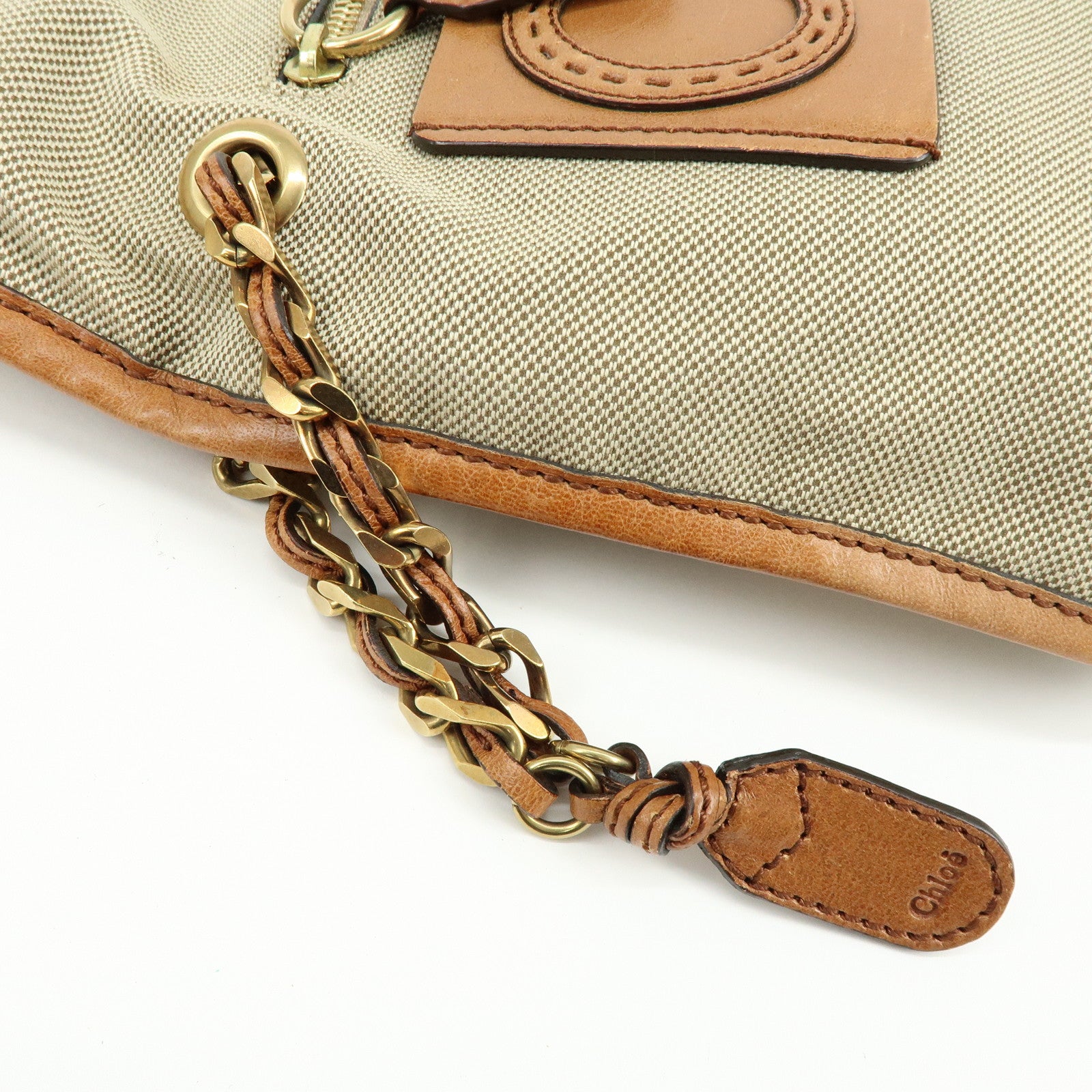 Chloe Harley Canvas Leather Shoulder Crossbody Bag Natural Brown