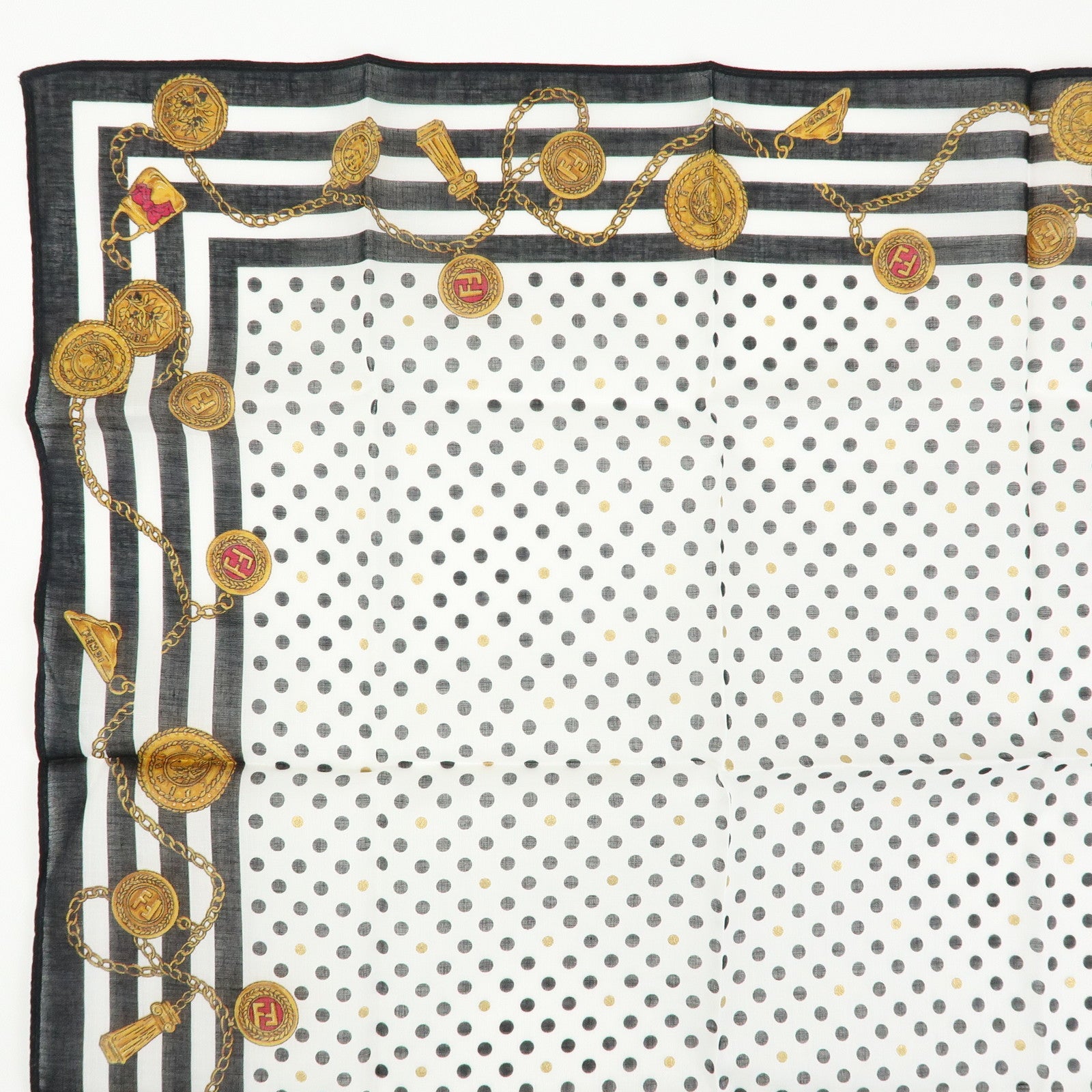 FENDI Set of 5 Cotton 100% Scarf Black Brown Navy Multicolor