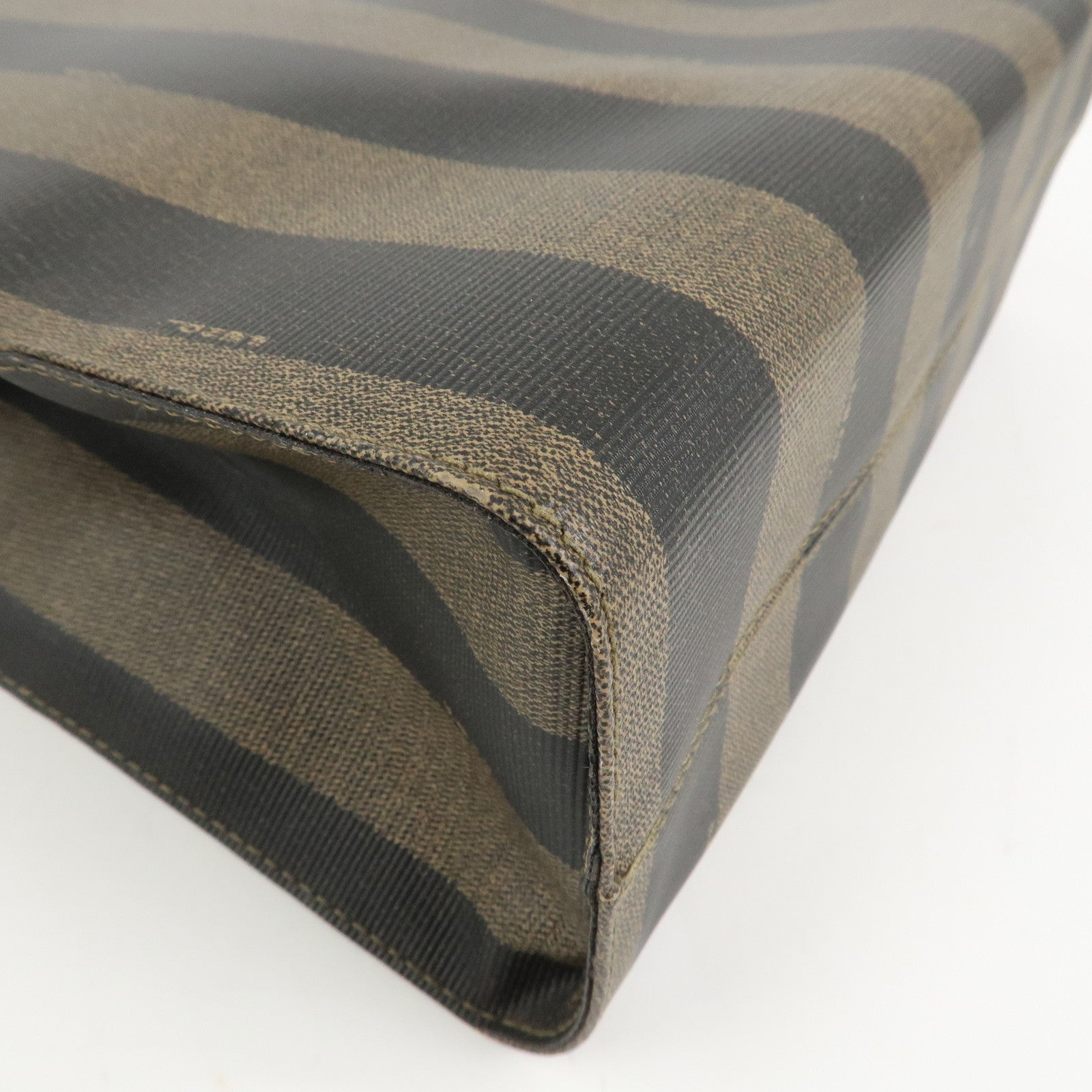 FENDI Pequin PVC Coating Canvas Leather Tote Bag Brown Black 259980