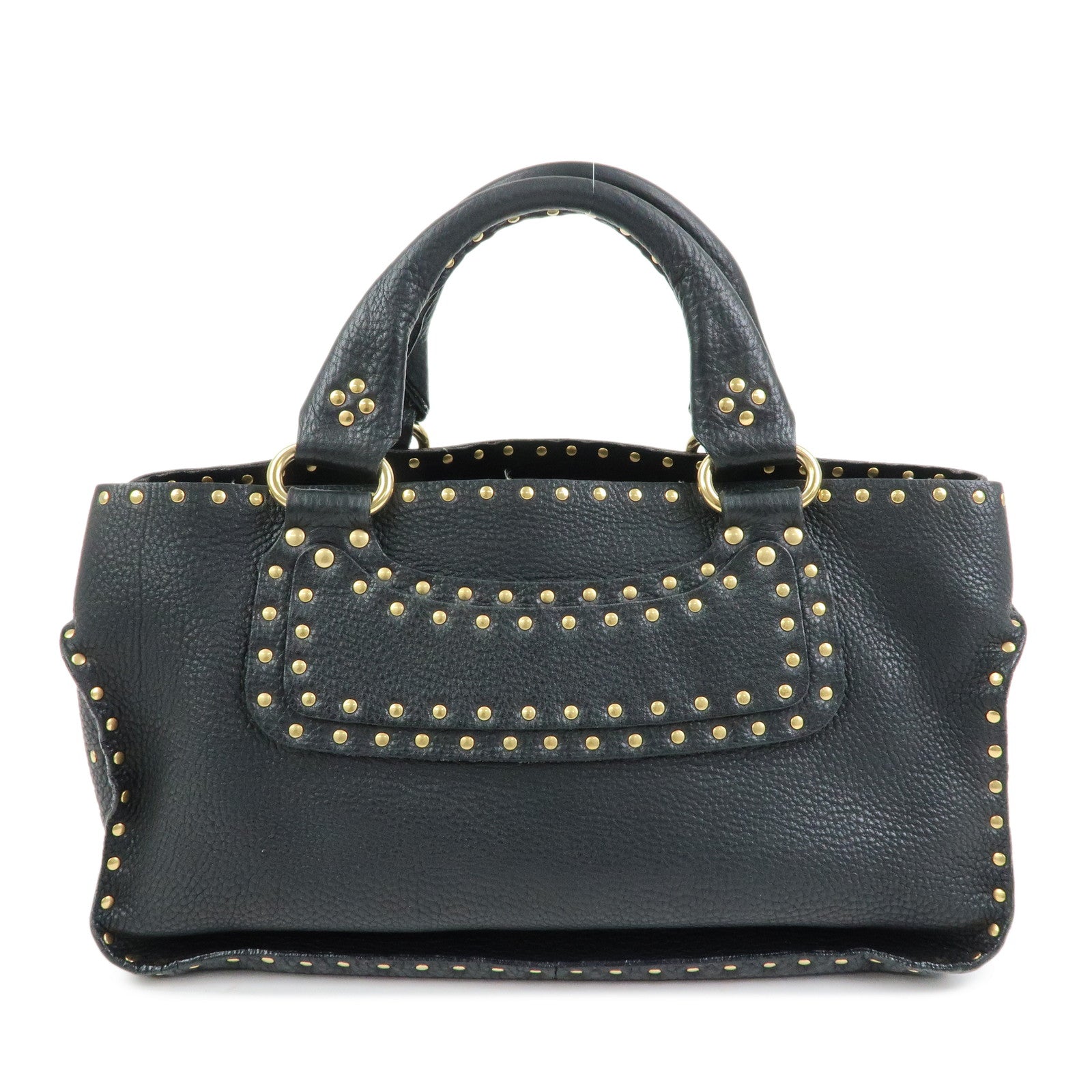 CELINE Boogie Bag Leather Hand Bag Tote Bag Black Studs