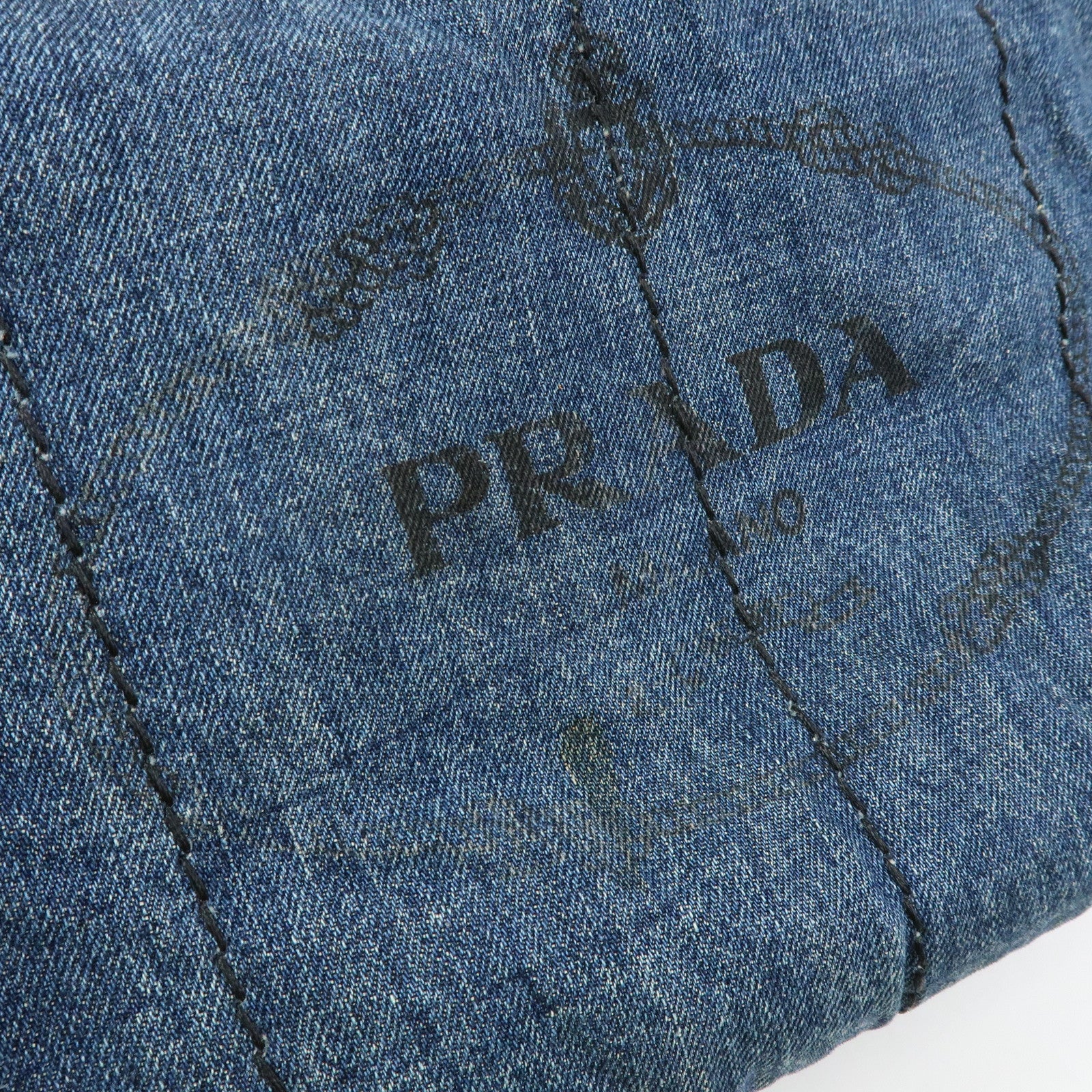 PRADA Logo Canapa Canvas Denim Tote Bag Hand Bag Blue B1877B