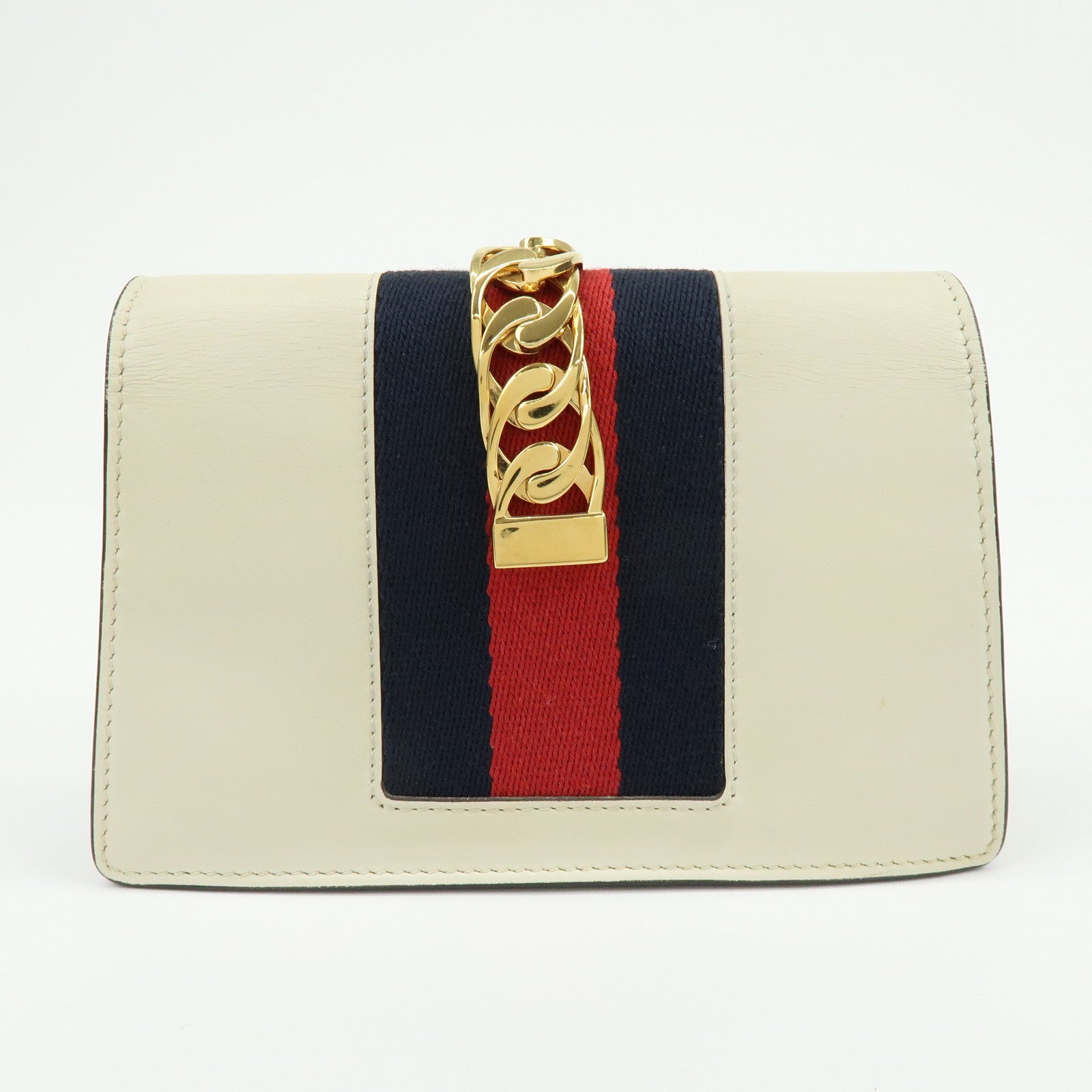 GUCCI Sherry Silvie Leather Canvas Chain Shoulder Bag White 494646