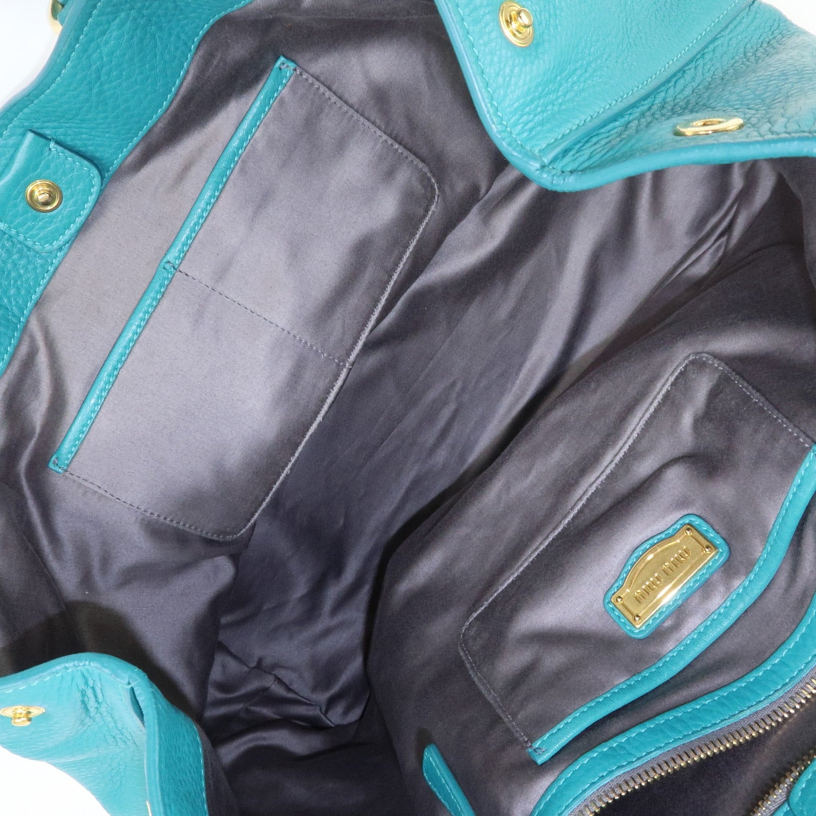 MIU MIU Logo Leather Shoulder Bag Hand Bag Green