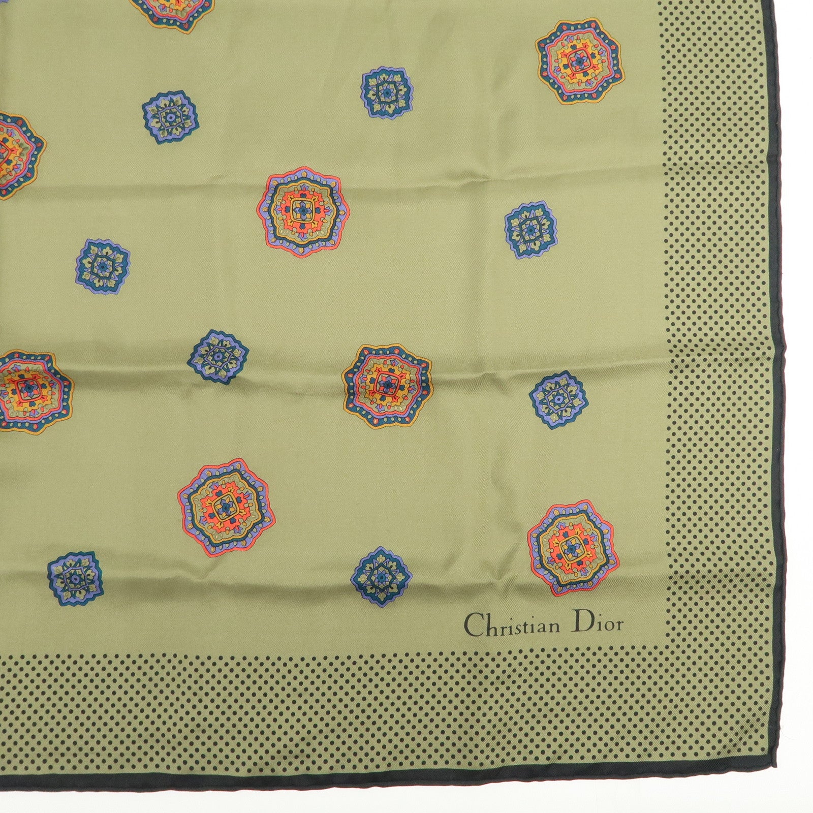 Christian Dior Silk 100 % 90ﾃ・0 Scarf Stole Khaki