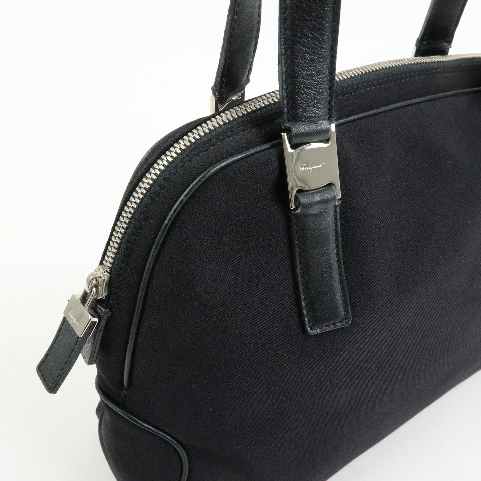 Ferragamo Vara Nylon Leather Boston Bag Shoulder Bag Black