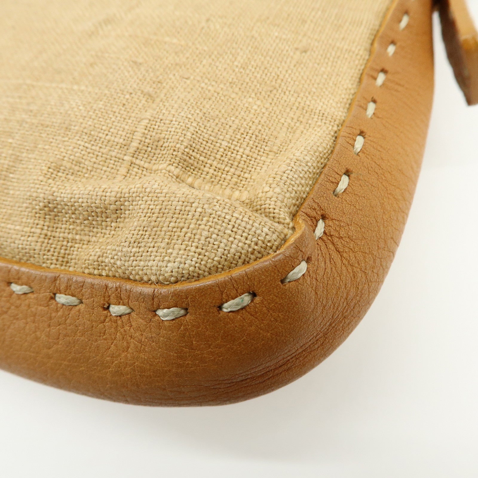 FENDI Mamma Baguette Selleria Linen Leather Shoulder Bag 8BR101