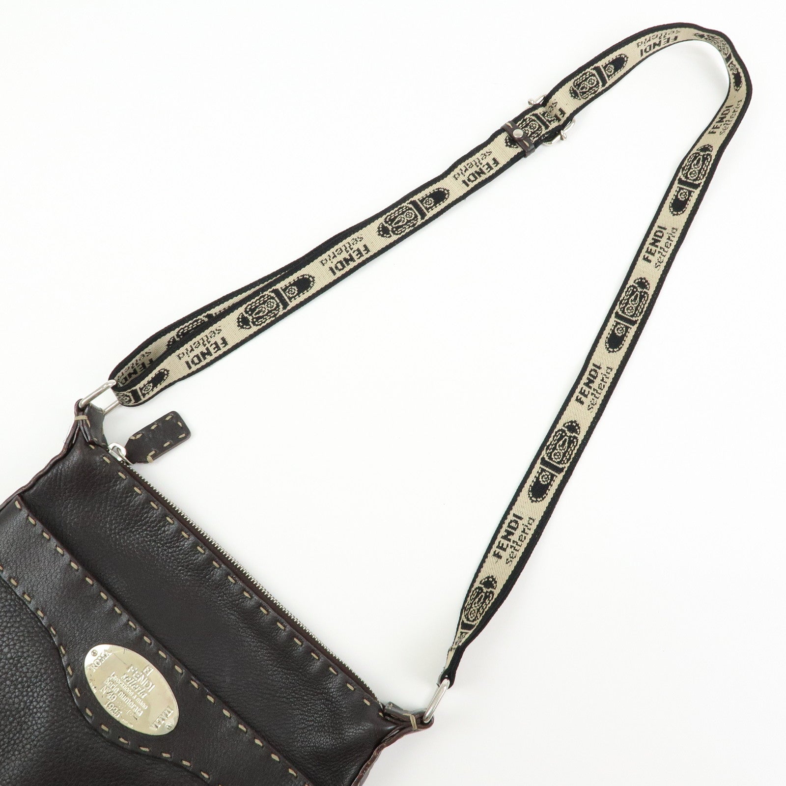 FENDI Selleria Leather Shoulder Bag Crossbody Bag Brown 8BT092