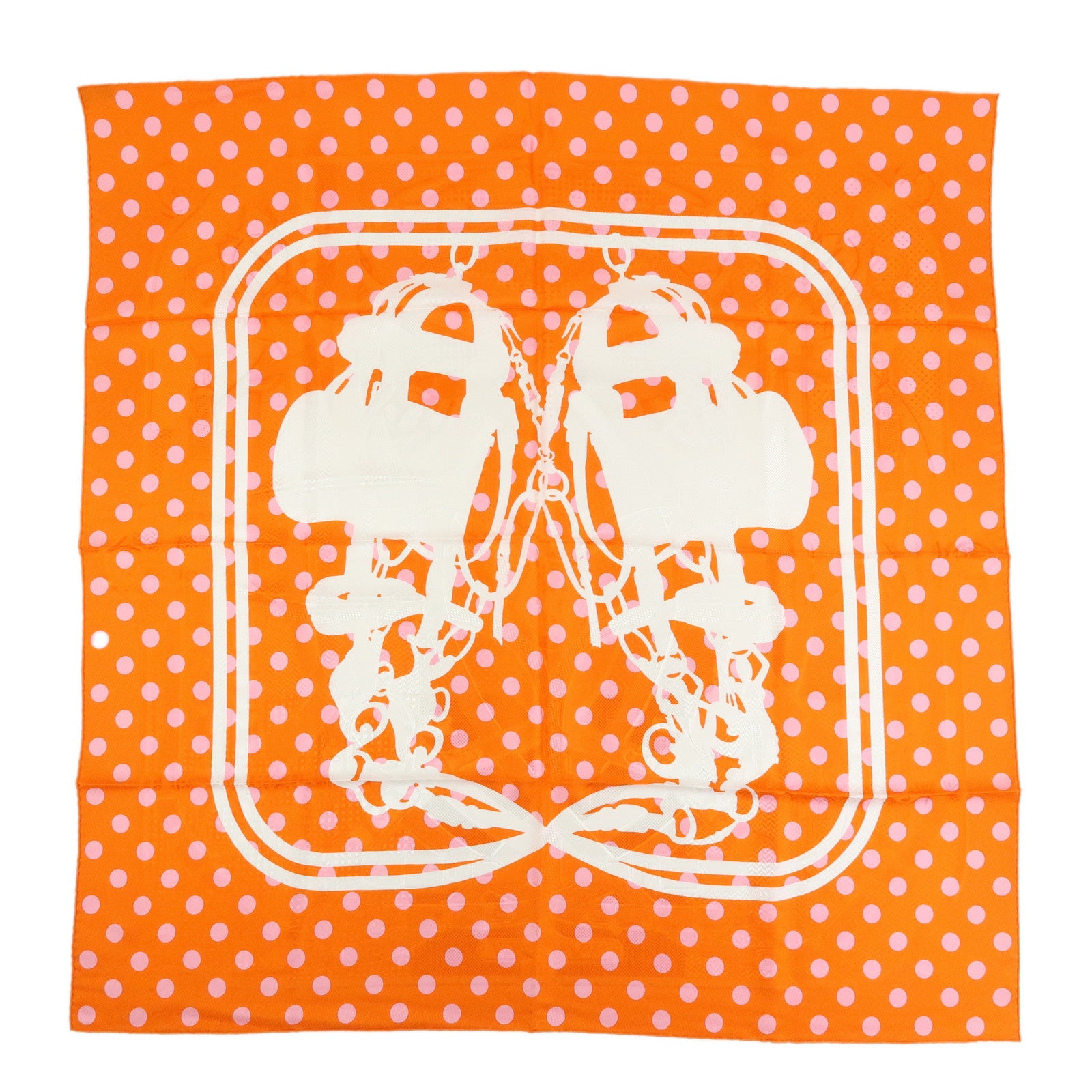 HERMES Carre 90 Silk 100% BRIDES DE GALA Scarf Orange White