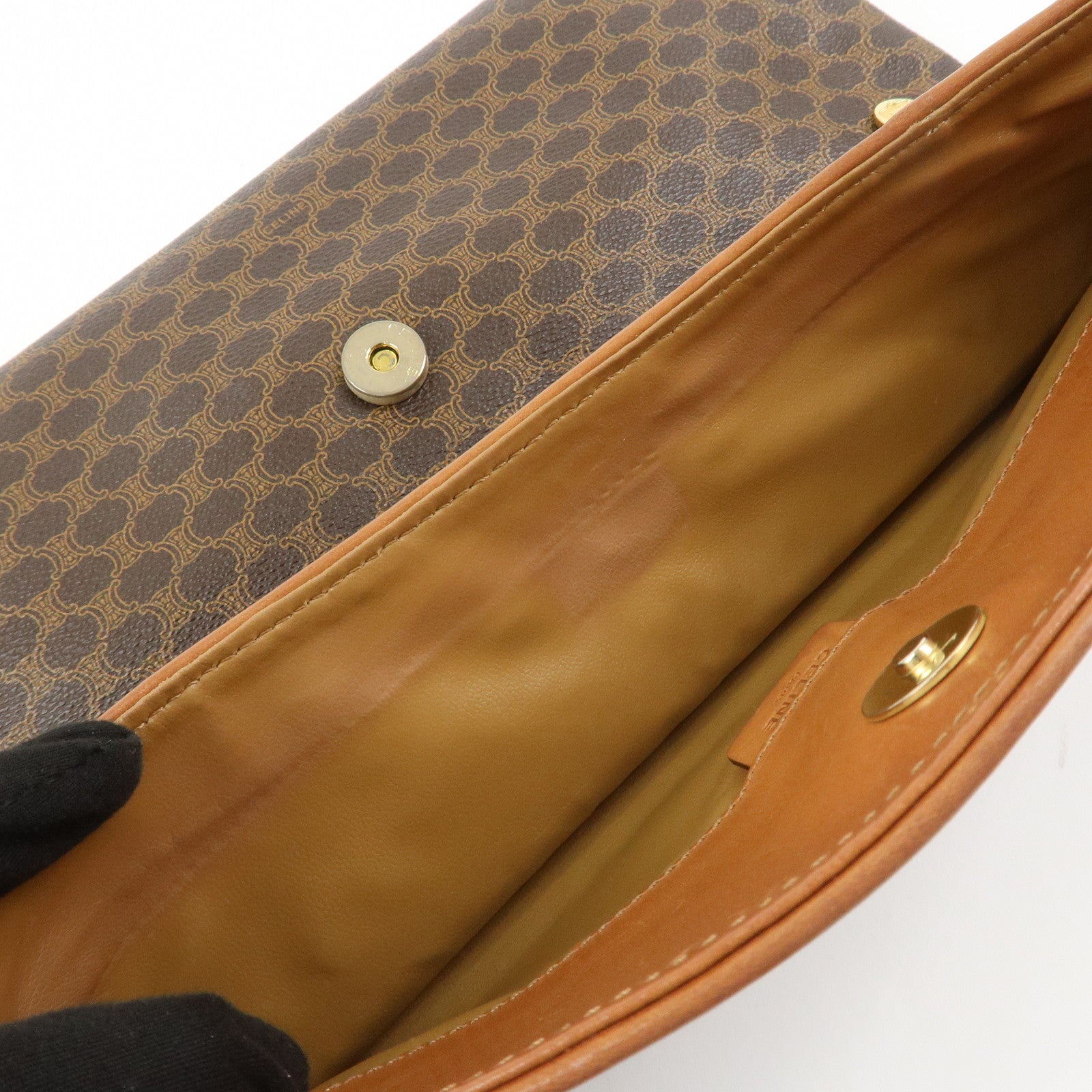 CELINE Macadam PVC Leather Clutch Bag Pouch Brown