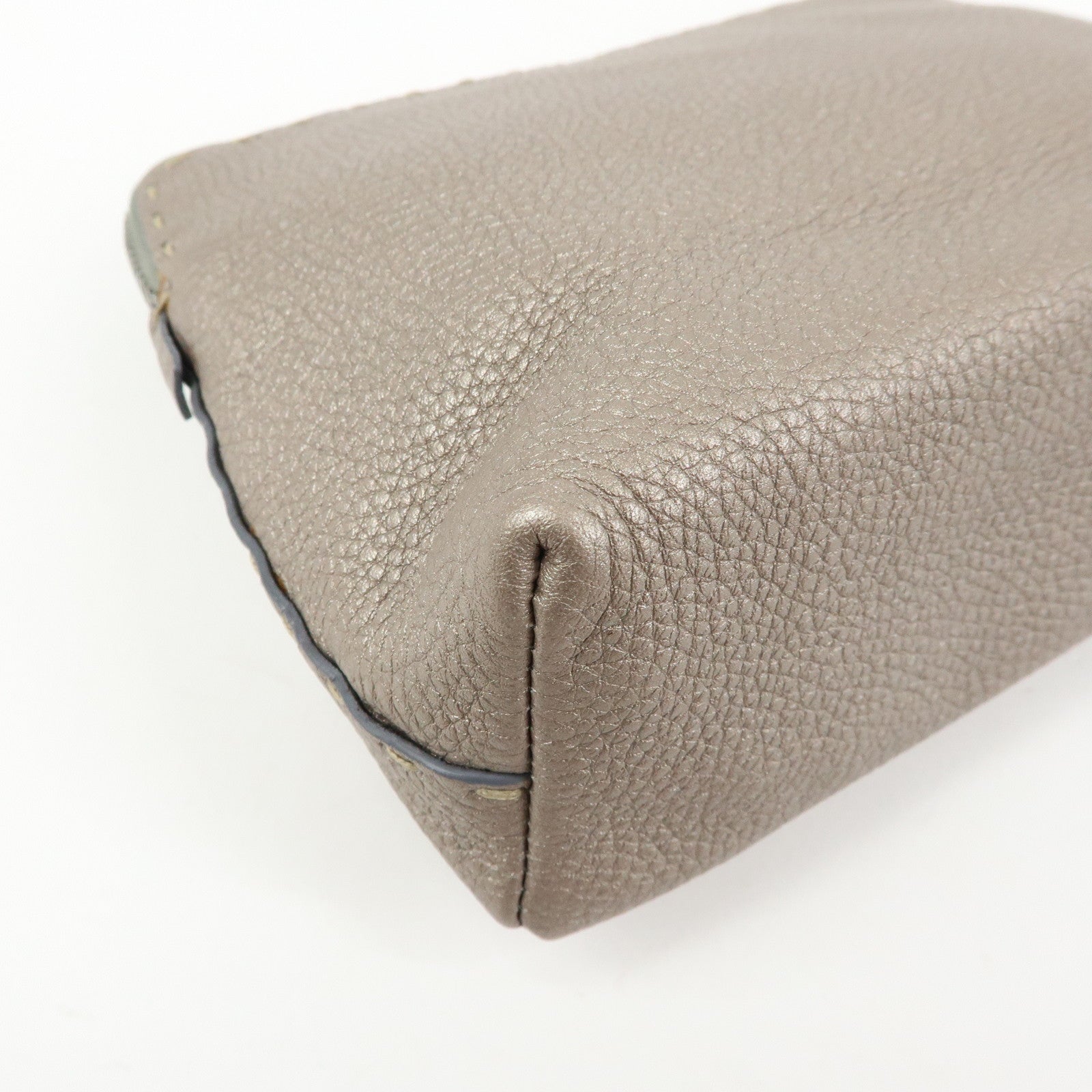 FENDI Selleria Leather Pouch Cosmetic Pouch Gray