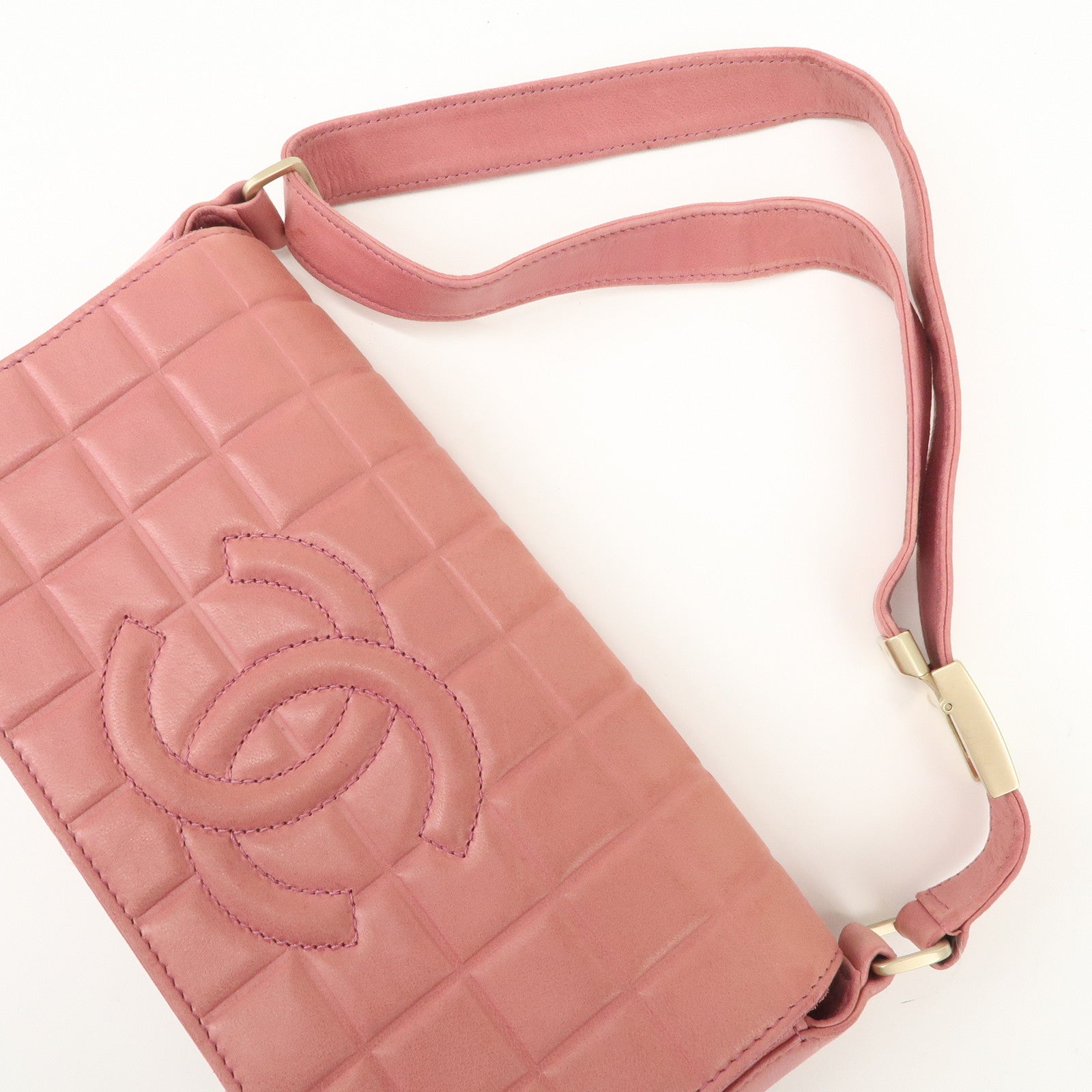CHANEL COCO Mark Chocolate Bar Lamb Skin Shoulder Bag Pink