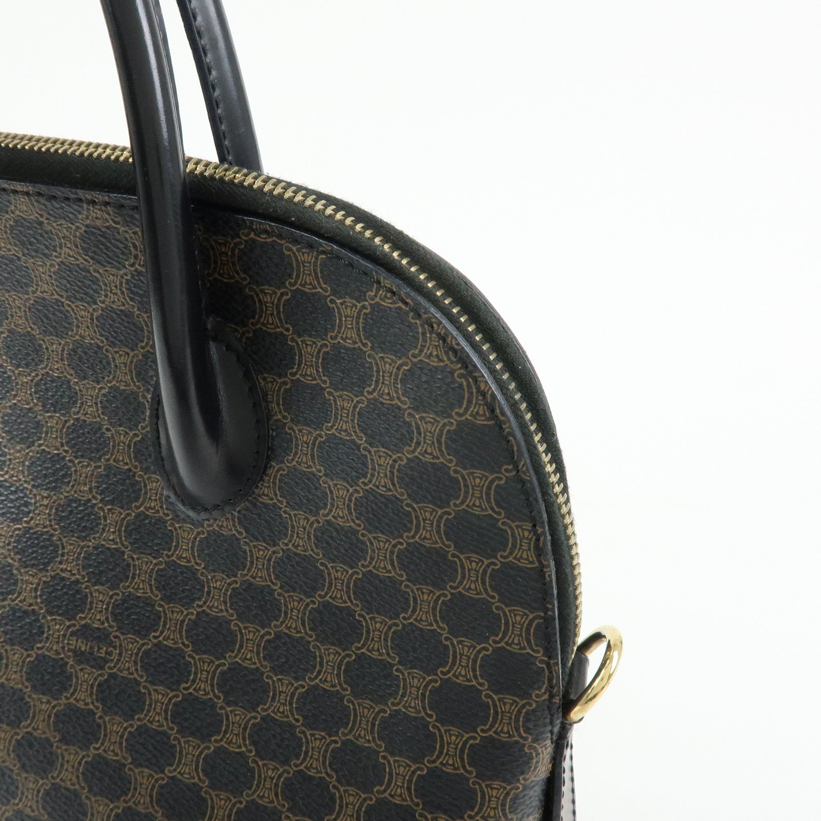 CELINE Macadam PVC Leather Hand Bag Black Brown