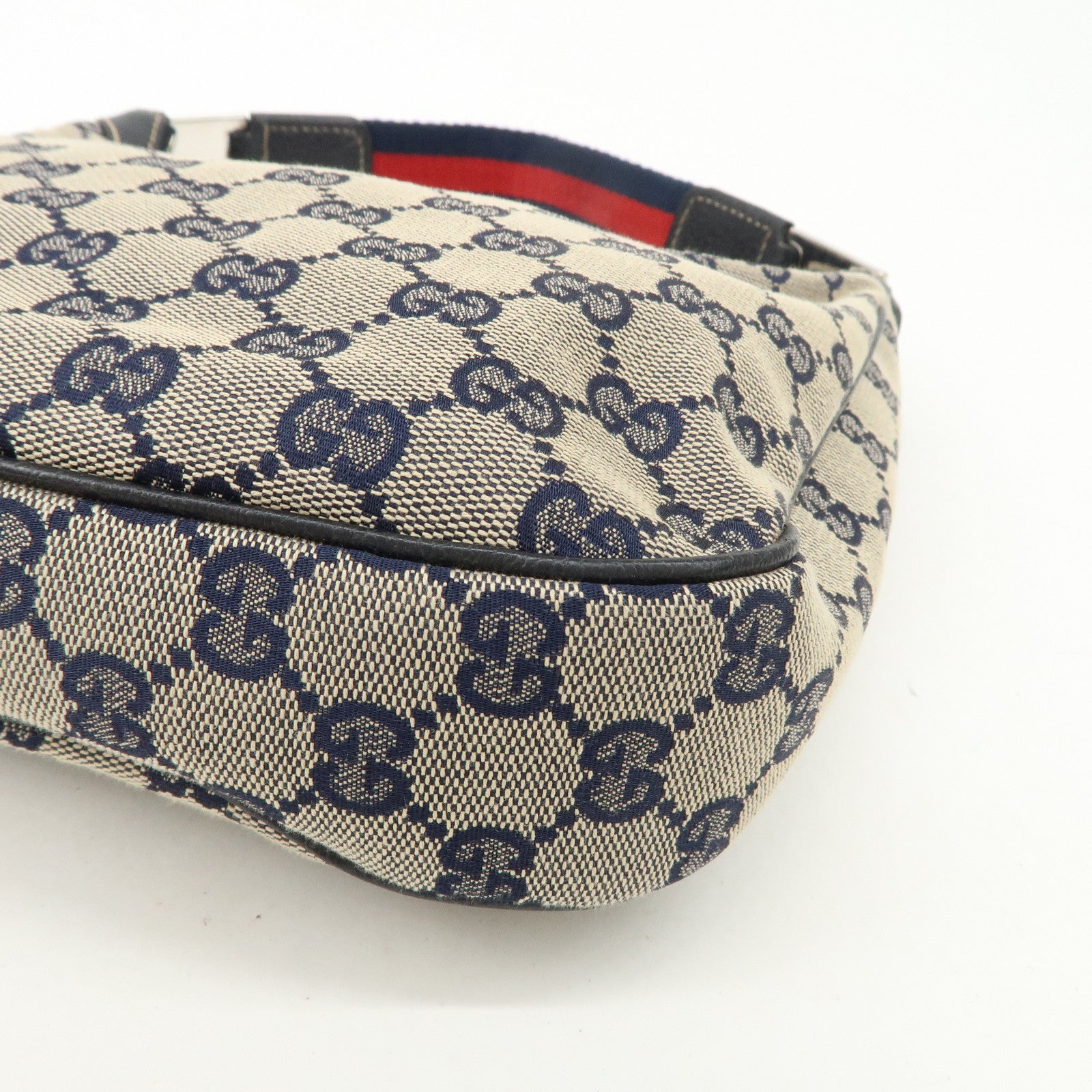 GUCCI Sherry GG Canvas Shoulder Bag Beige Navy 145811