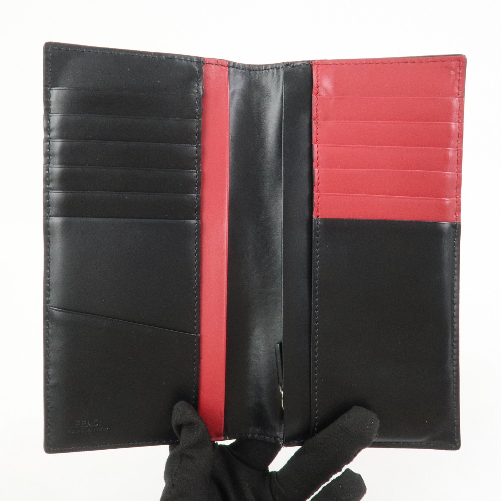 FENDI Shadow Leather Flap Long Wallet Black 7M0355