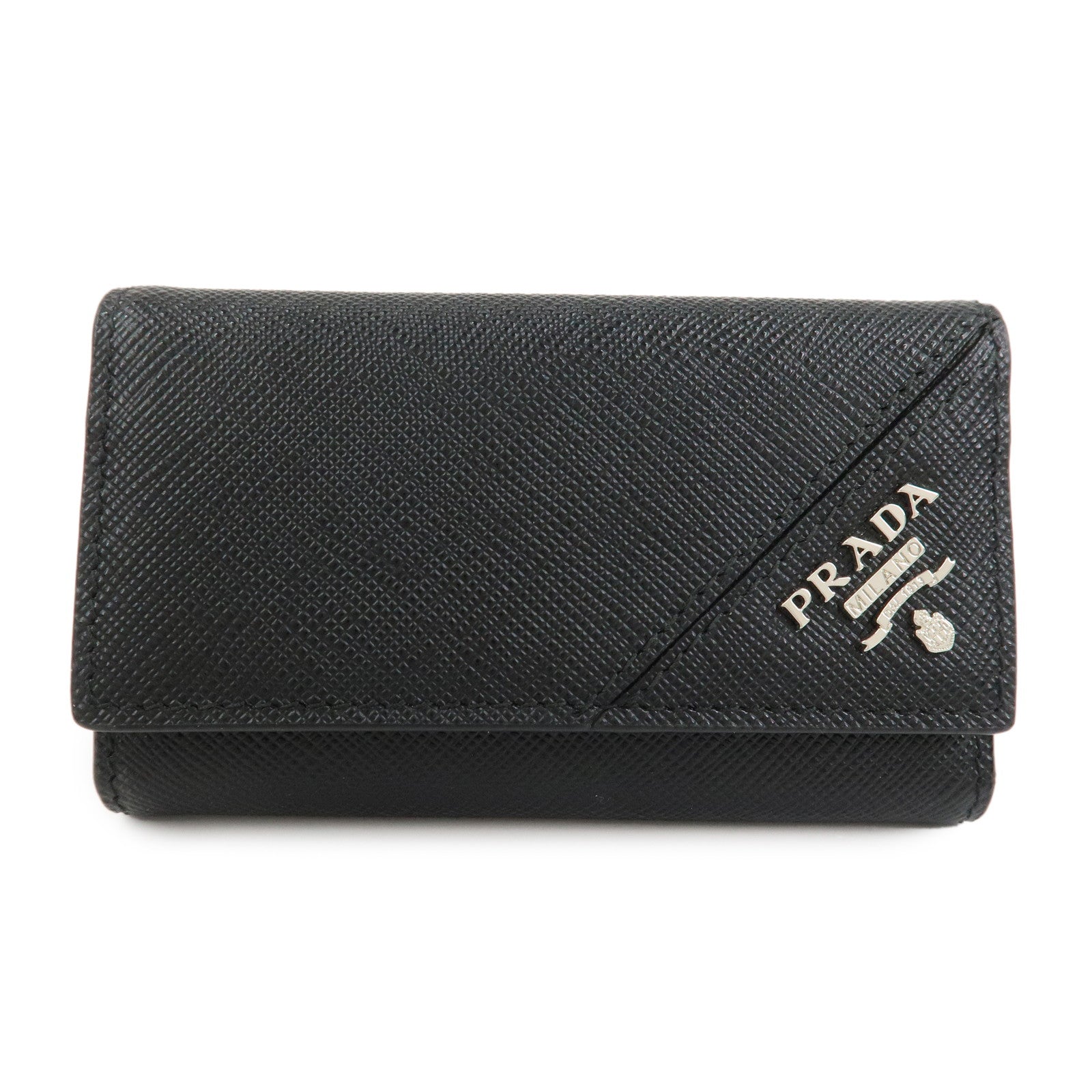 PRADA Logo Saffiano Leather 6 Rings Key Case Black 2PG222