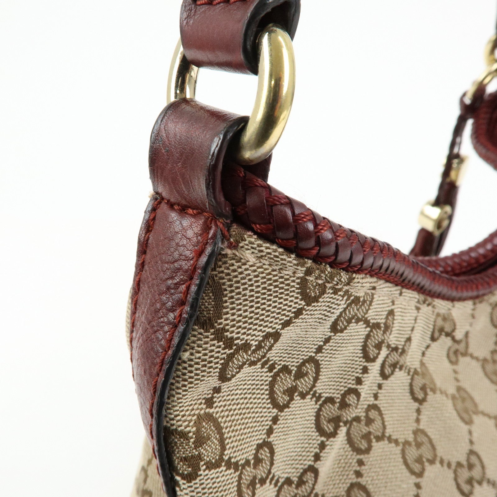 GUCCI Marrakech GG Canvas Leather Tassel Shoulder Bag Beige 257026