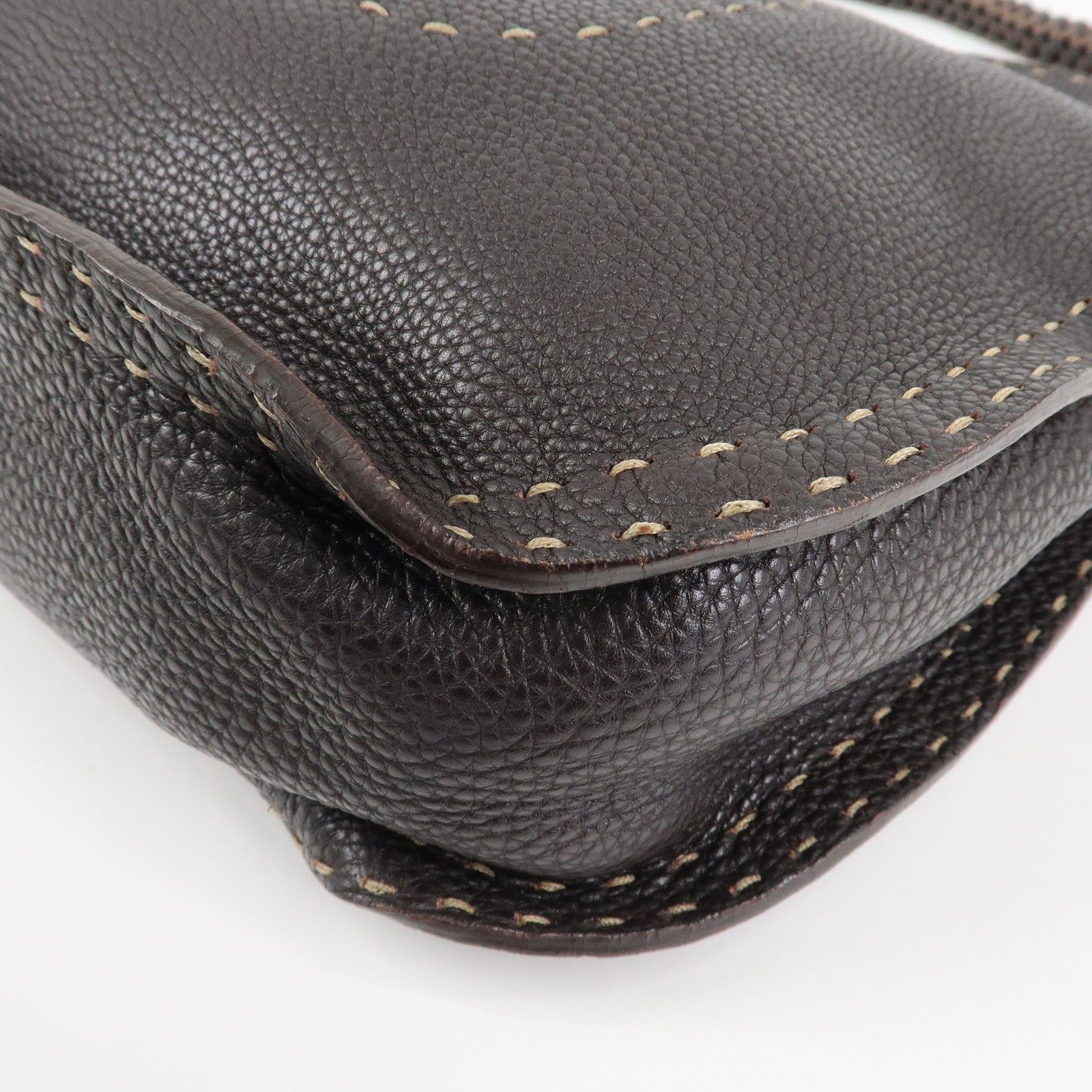 FENDI Selleria Leather Shoulder Bag Hand Bag Brown 8BR582 Used