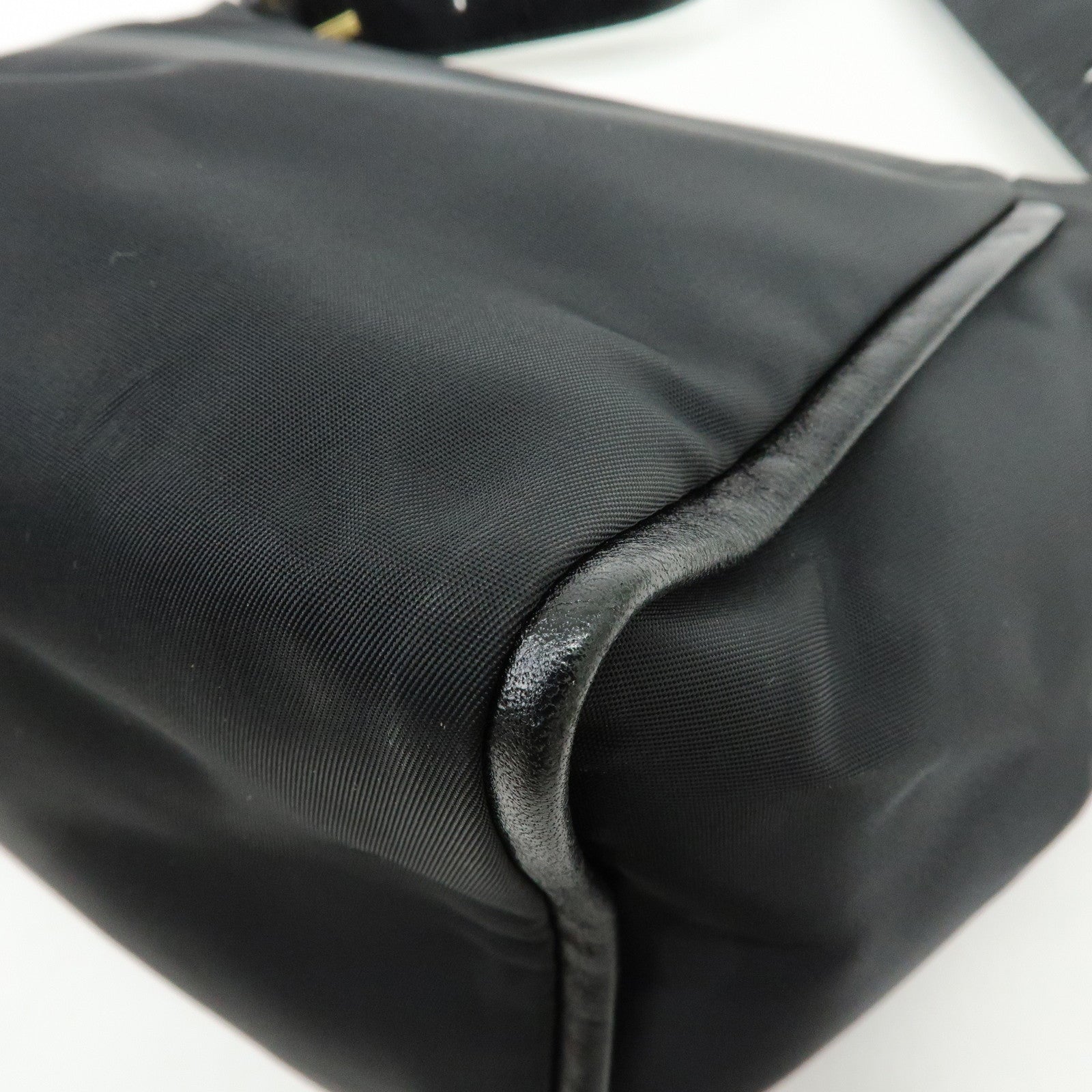 FENDI Nylon Leather Hand Bag Shoulder Bag Black 15333