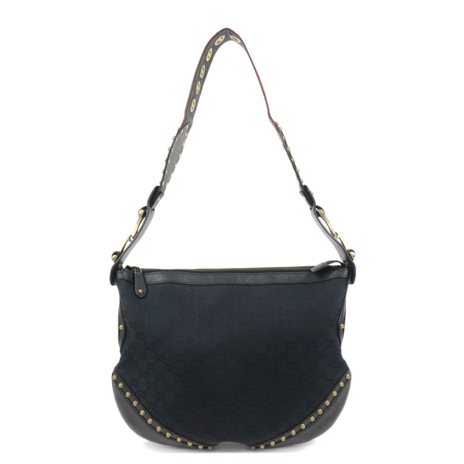 GUCCI Sherry GG Canvas Leather Studs Shoulder Bag Black 144011