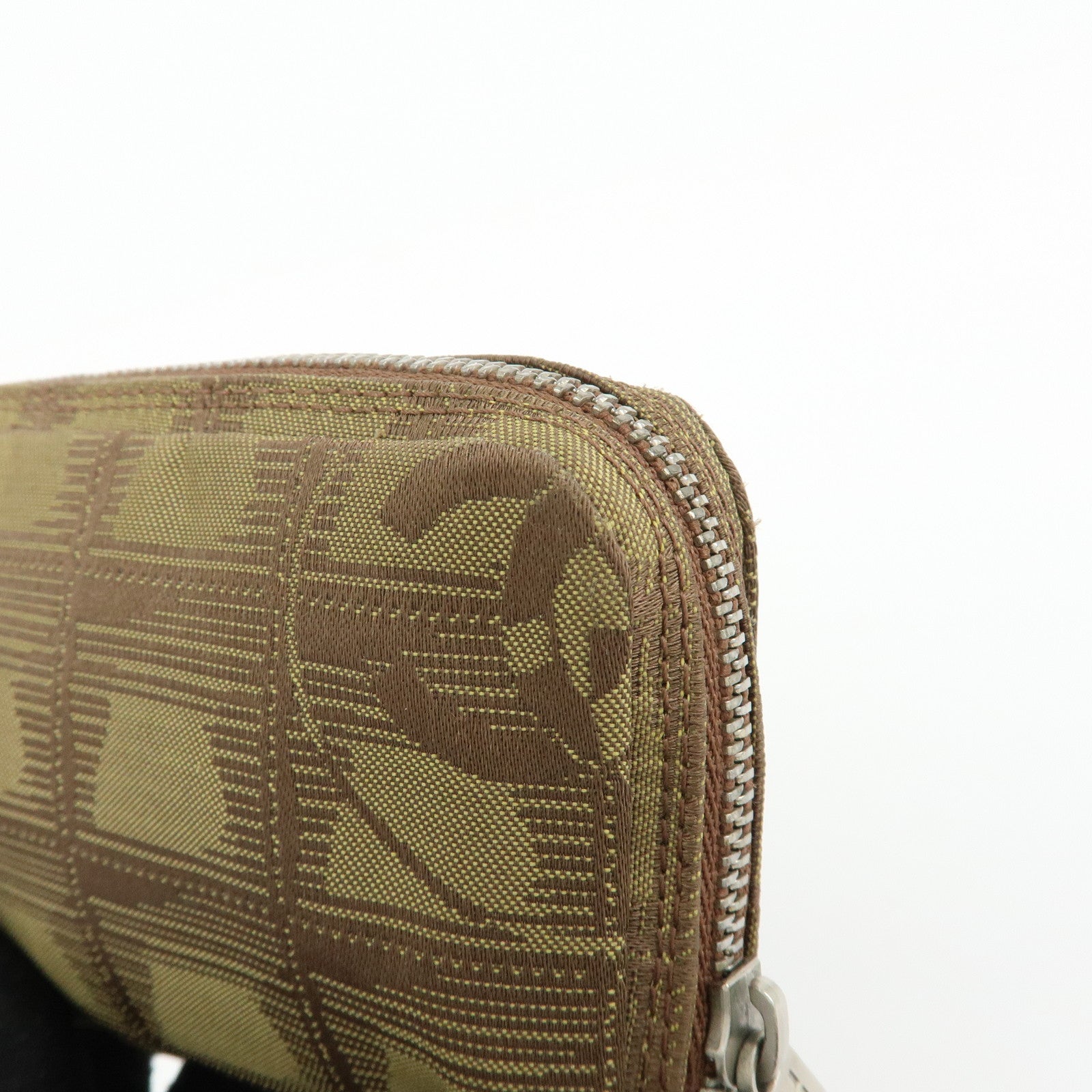 CHANEL New Travel Line Nylon Jacquard Mini Pouch Cosmetic Bag Khaki