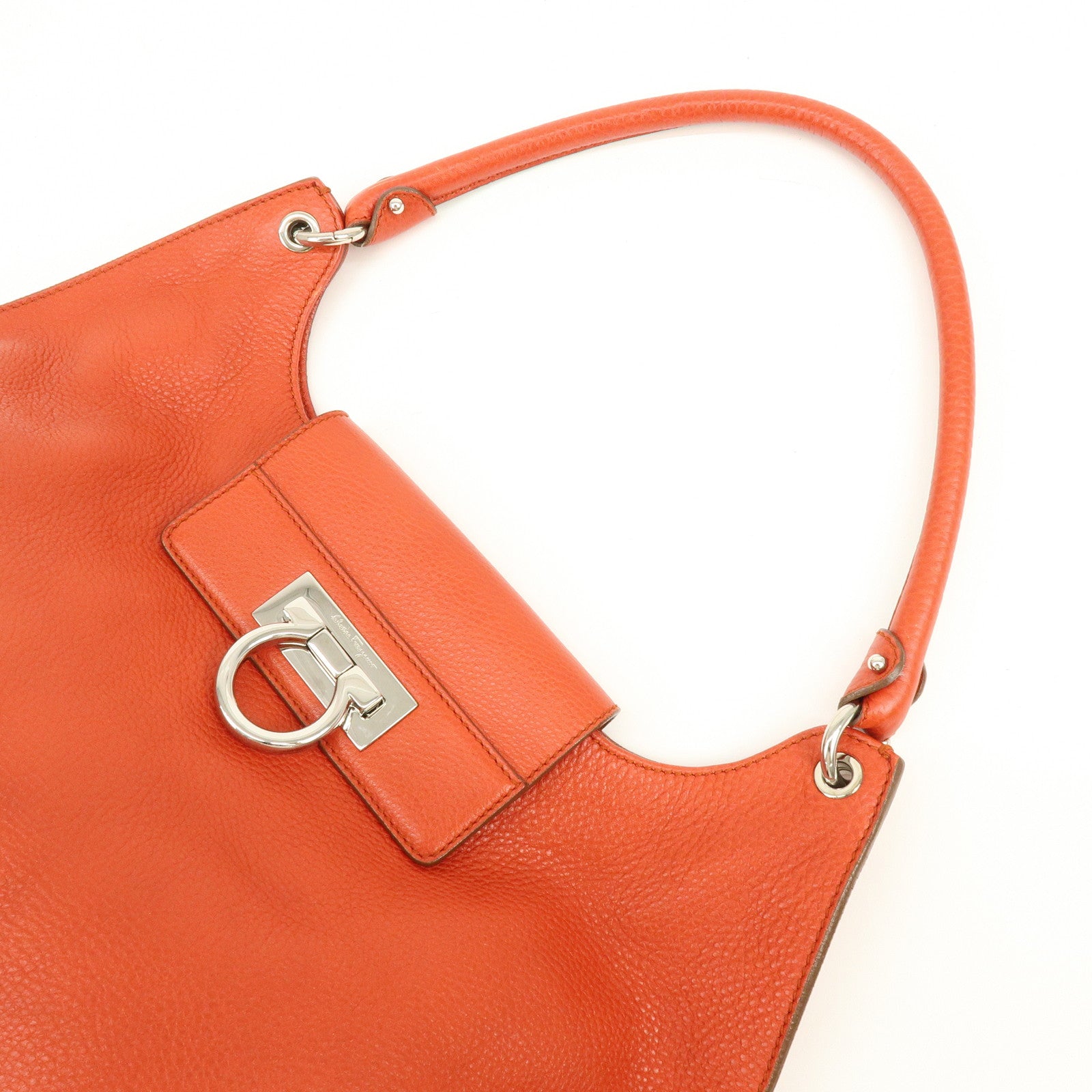 Ferragamo Gancini Leather Shoulder Bag Hand Bag Orange