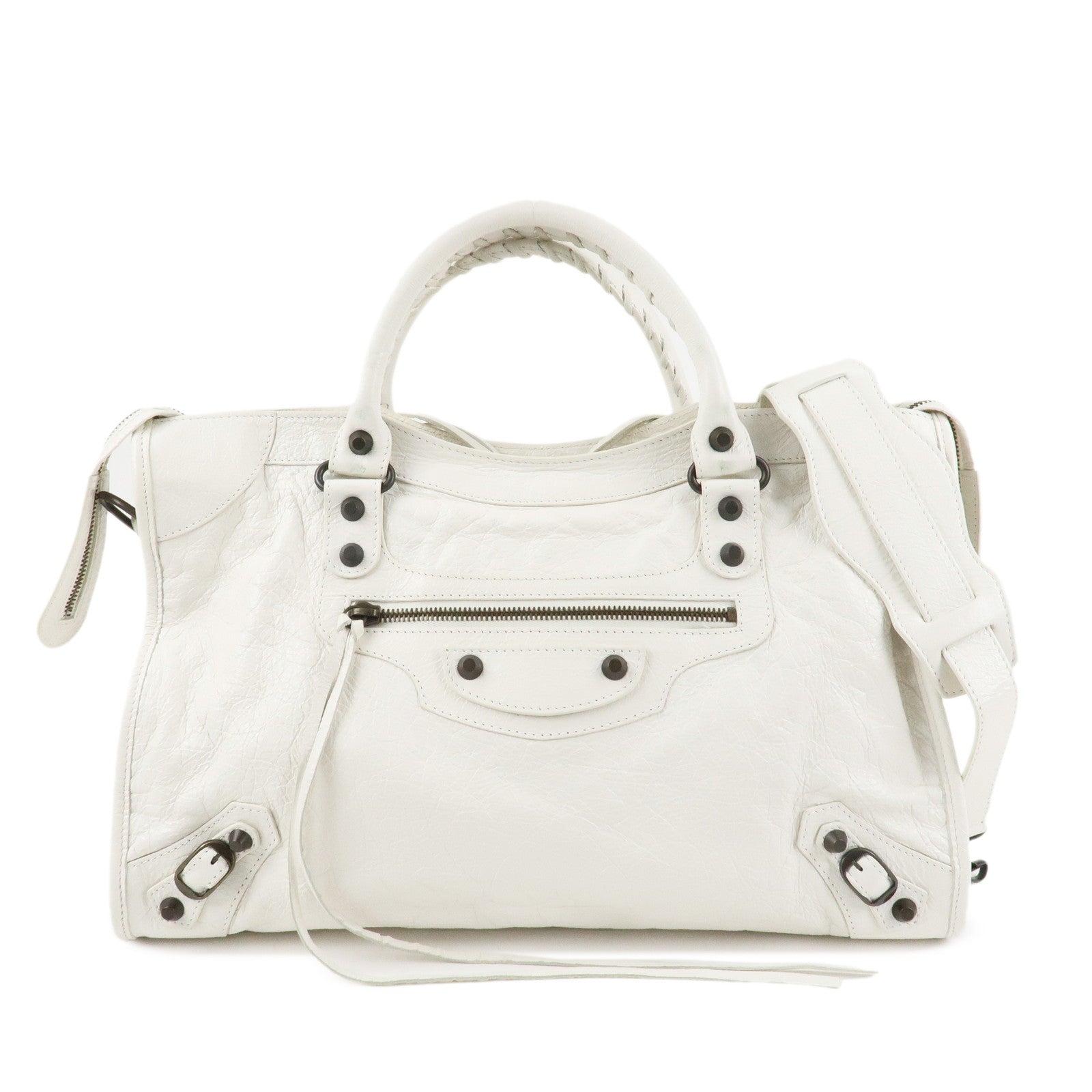 BALENCIAGA The City Leather 2Way Hand Bag White 115748 Used