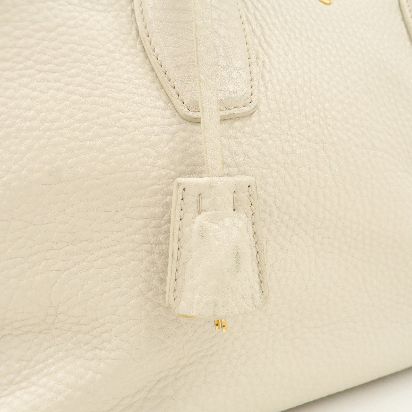 PRADA Logo Leather 2Way Boston Shoulder Bag Gold HDW Ivory