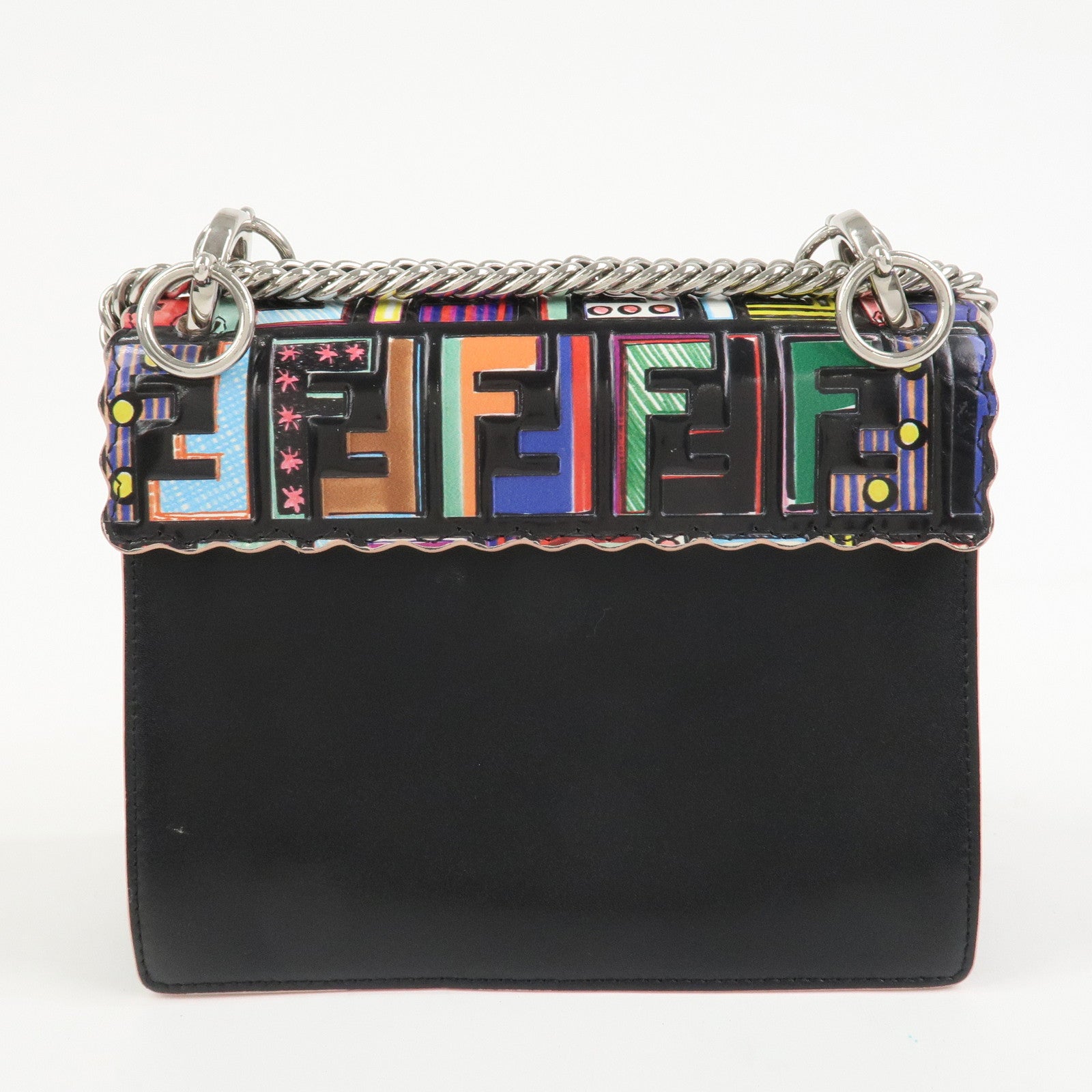 FENDI Zucca Leather Mini Kan I Chain Shoulder Bag Multicolor 8M0381