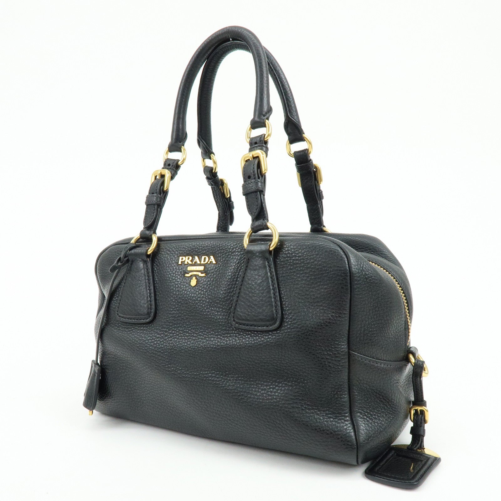 PRADA Vitello Daino Leather Shoulder Bag Hand Bag Black B3091M