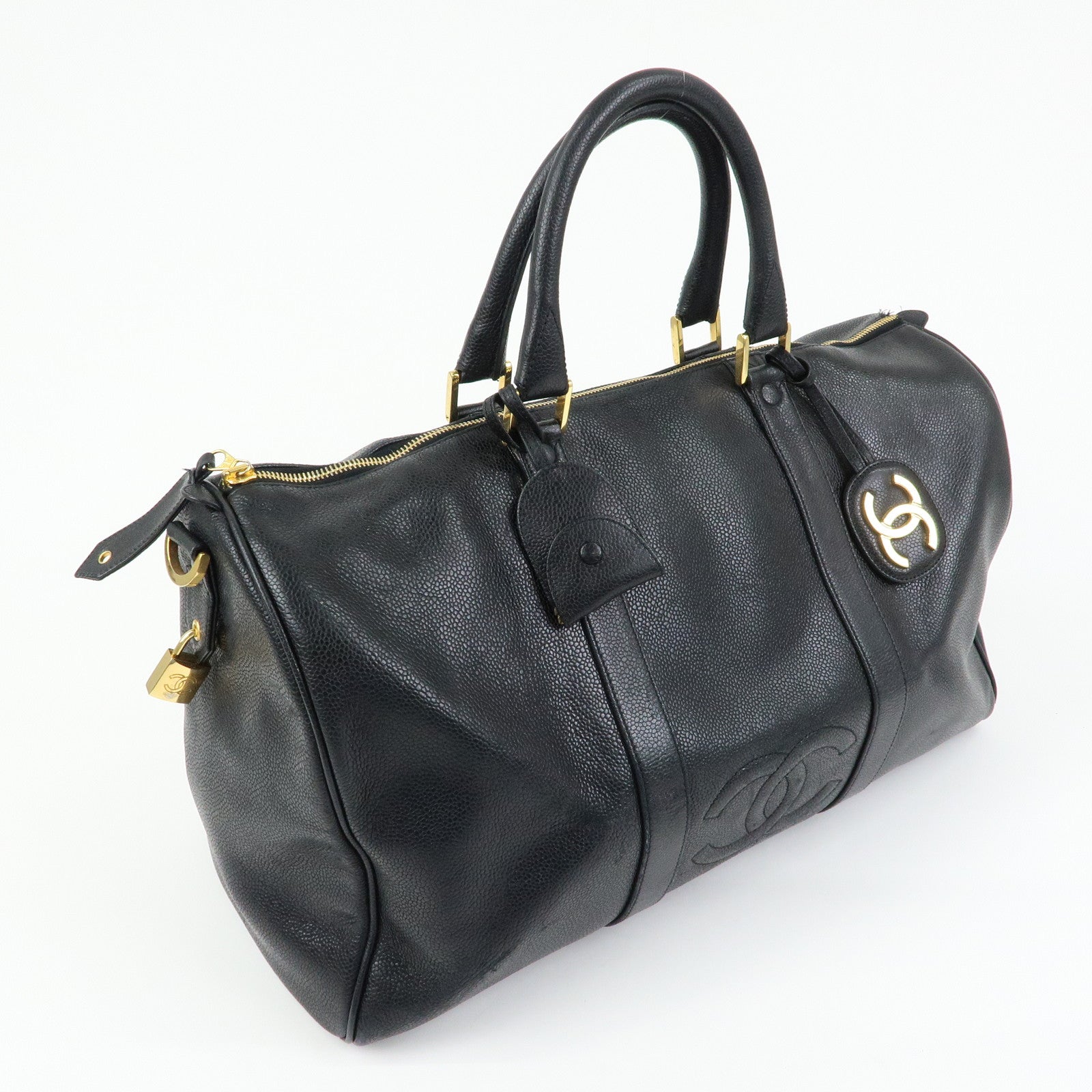 CHANEL COCO Mark Caviarskin Boston Bag Hand Bag Travel Bag Black