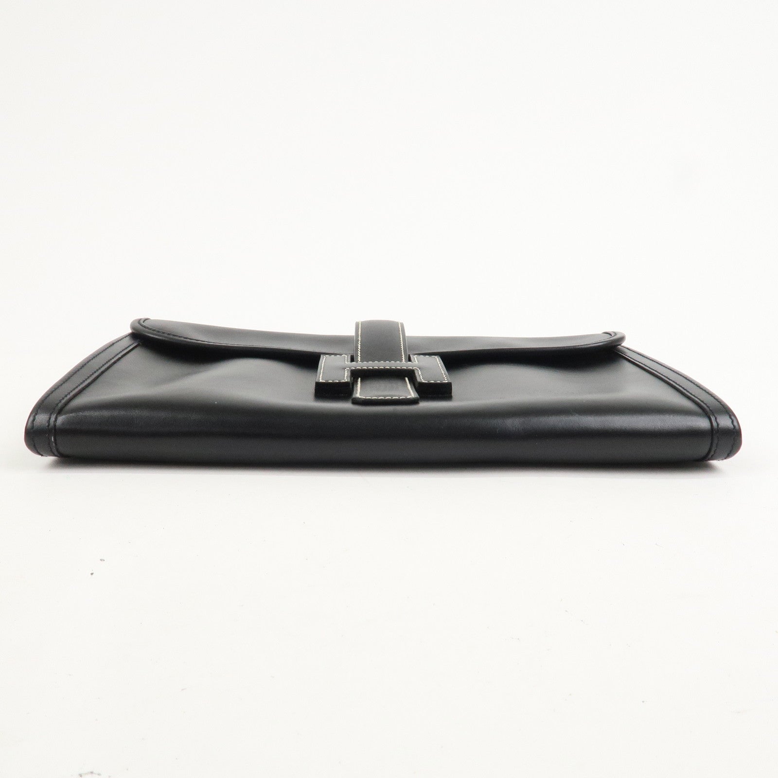 HERMES Box Calf Leather Jige PM Clutch Bag Black