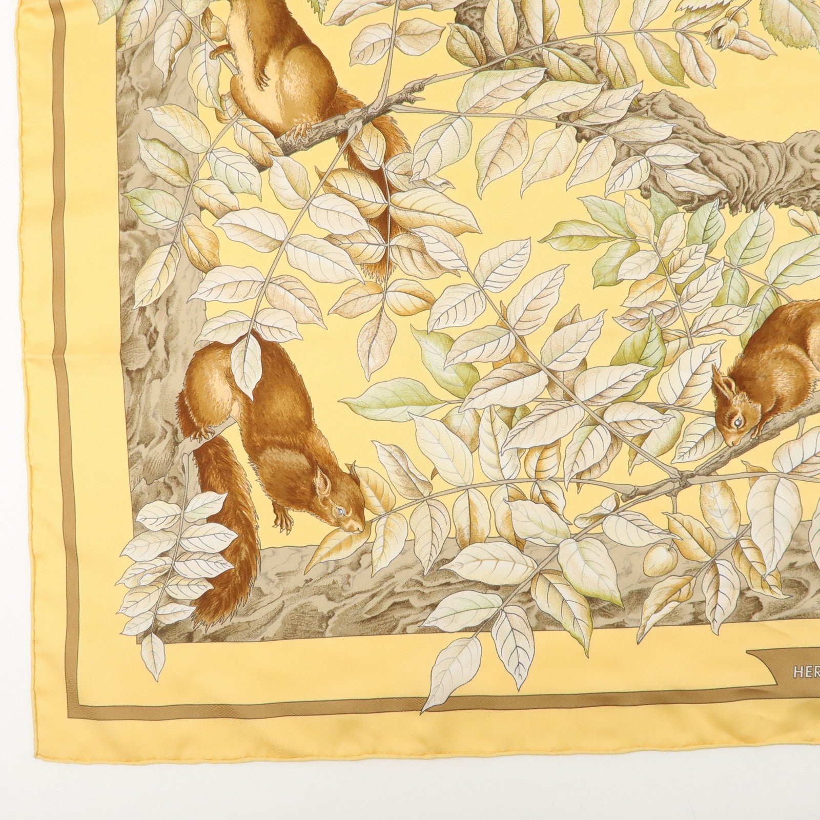 HERMES Carre 90 Silk 100% Scarf CASSE NOISETTE Orange Brown