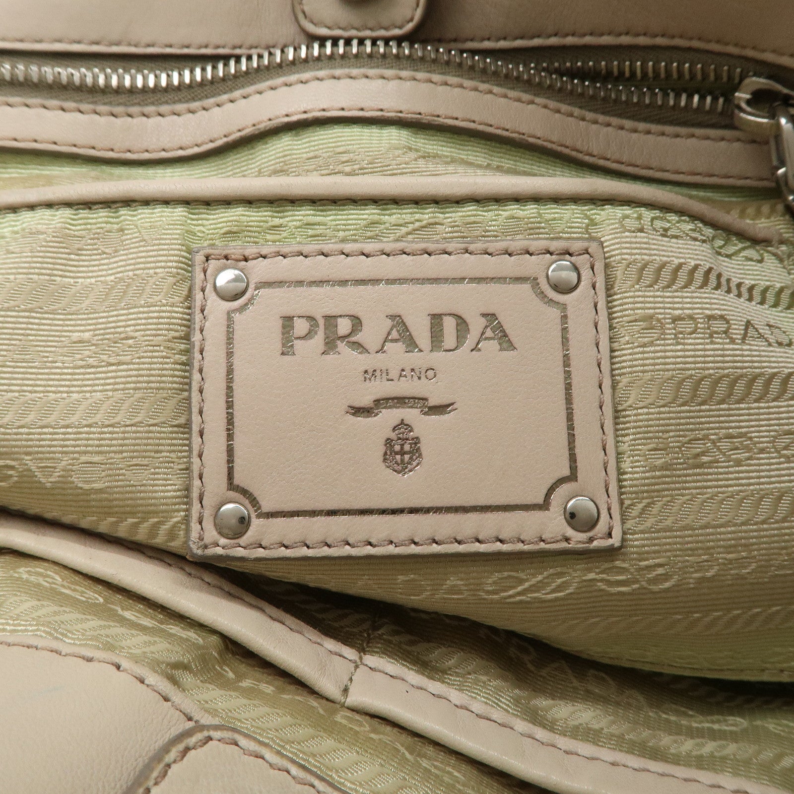 PRADA Leather 2WAY Bag Hand Bag Shoulder Bag Ivory BN1789