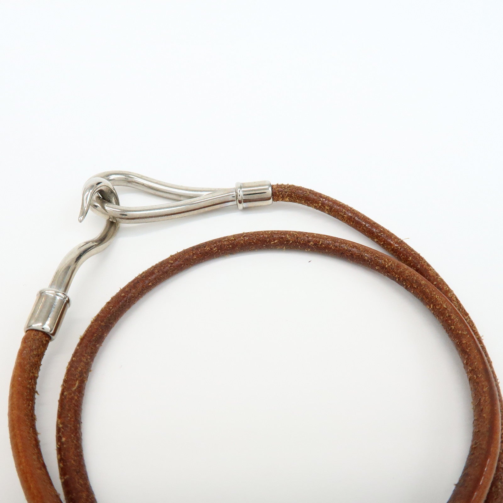 HERMES Set of 2 Jumbo Choker Leather Bracelet Brown Gold Silver