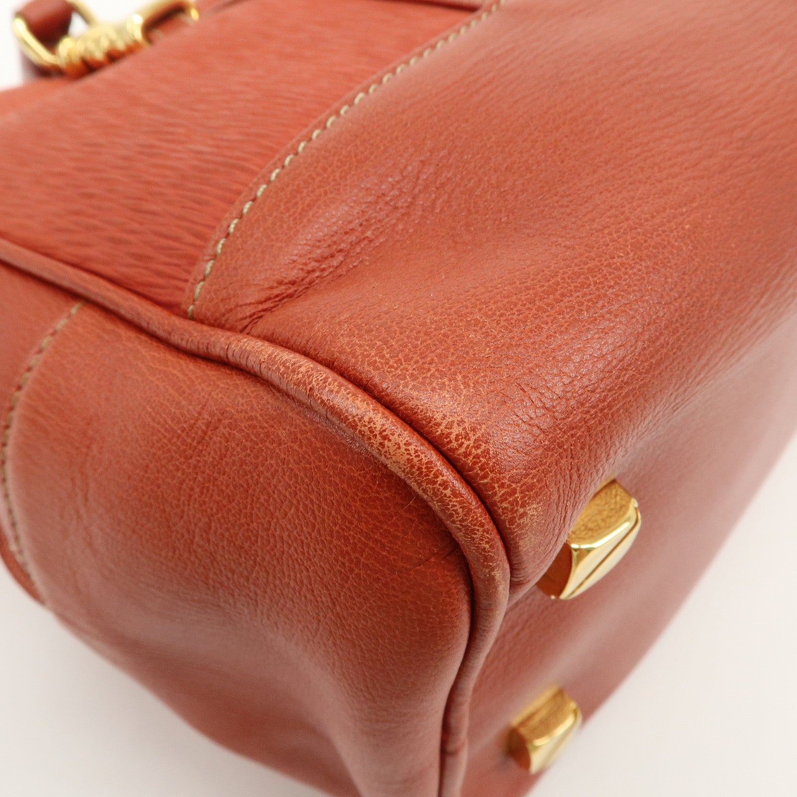 LOEWE Velazquez Leather Hand Bag Boston Bag Orange