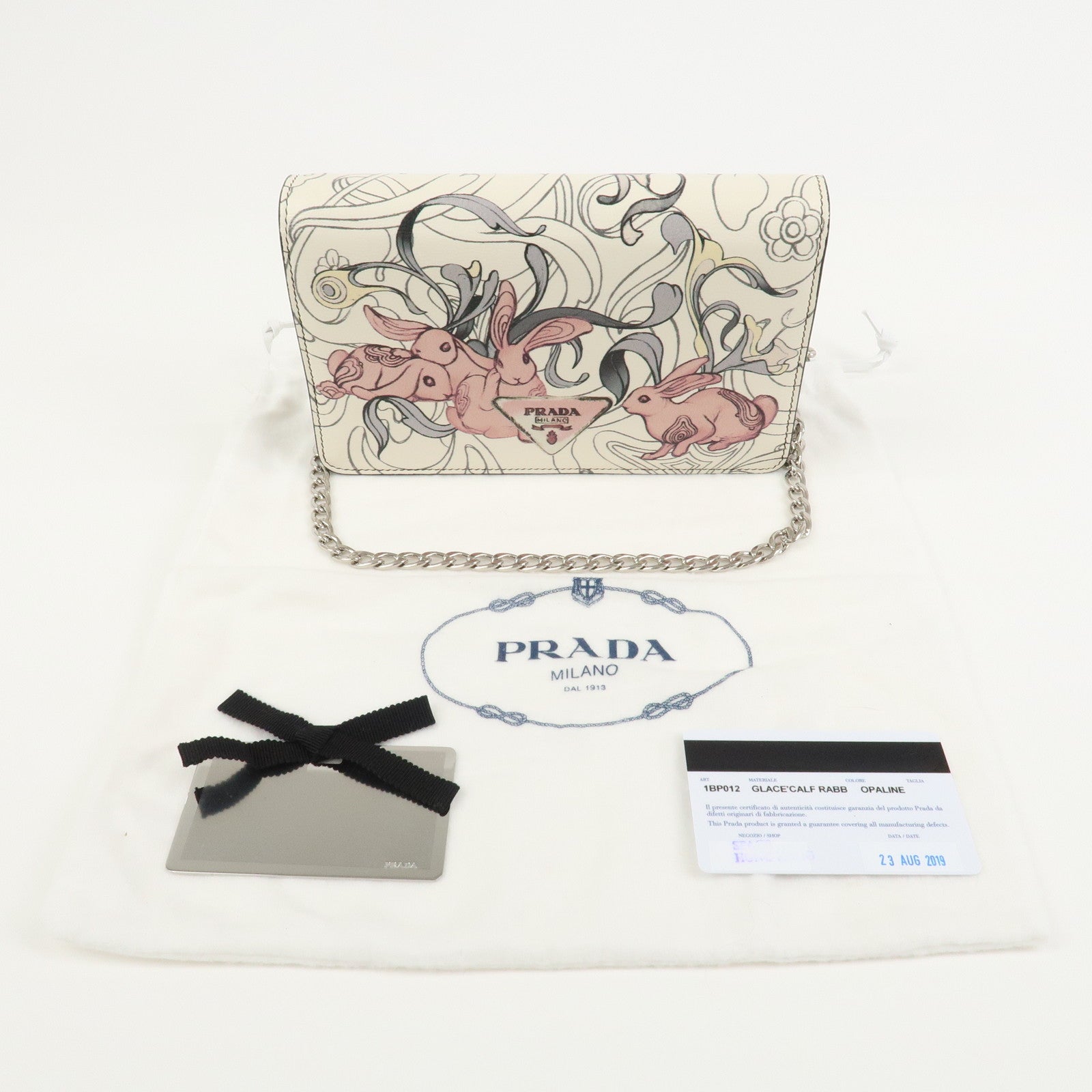 PRADA Leather Chain Shoulder Bag Crossbody Bag Rabbit Ivory 1BP012
