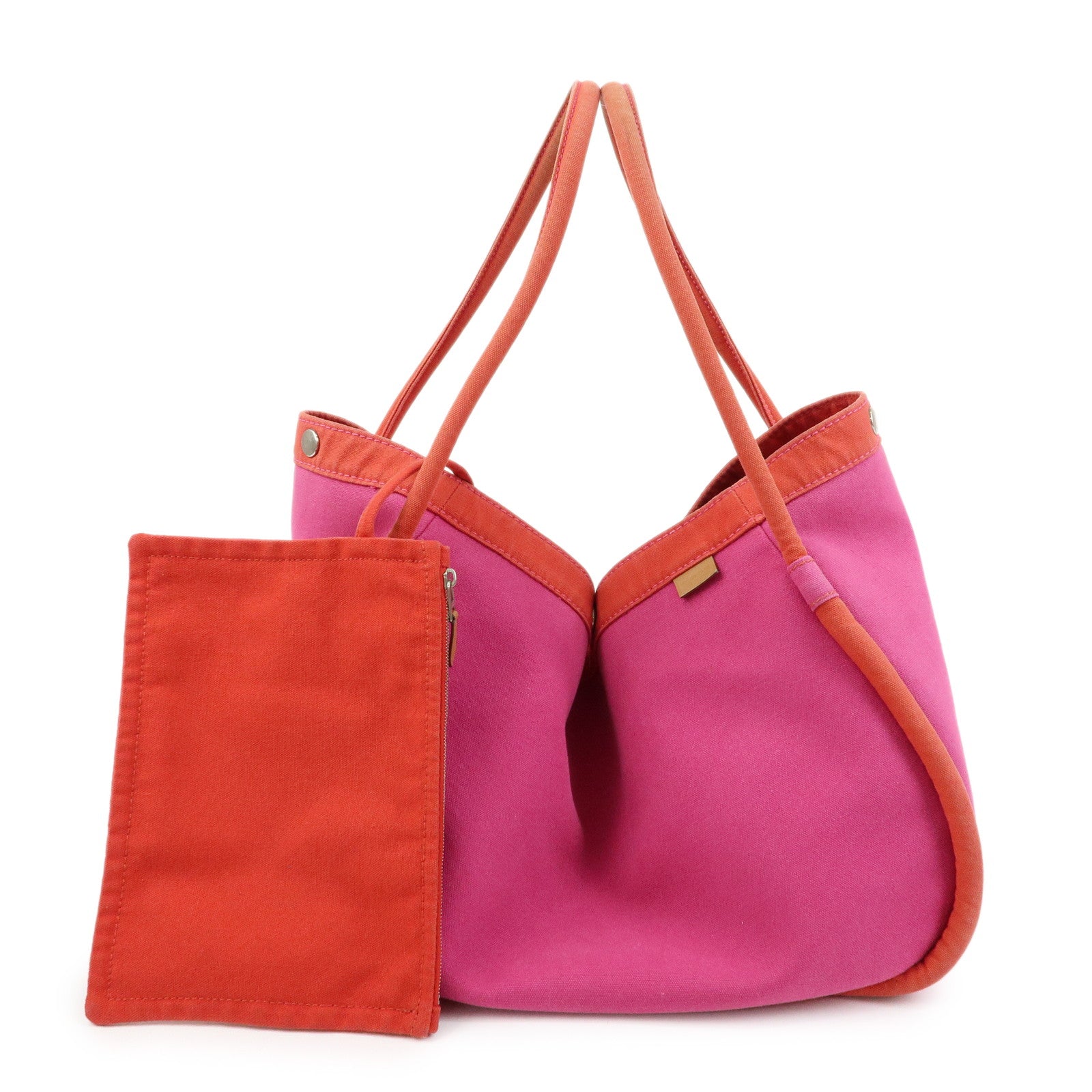 HERMES Sac Baguette GM Canvas Tote Bag Hand Bag Pink Red