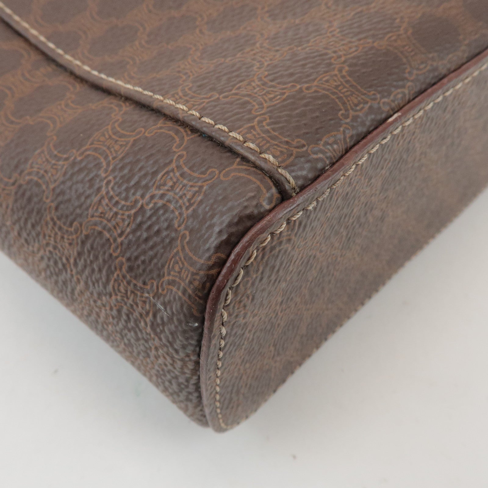 CELINE Macadam PVC Leather Hand Bag Vanity Bag Brown