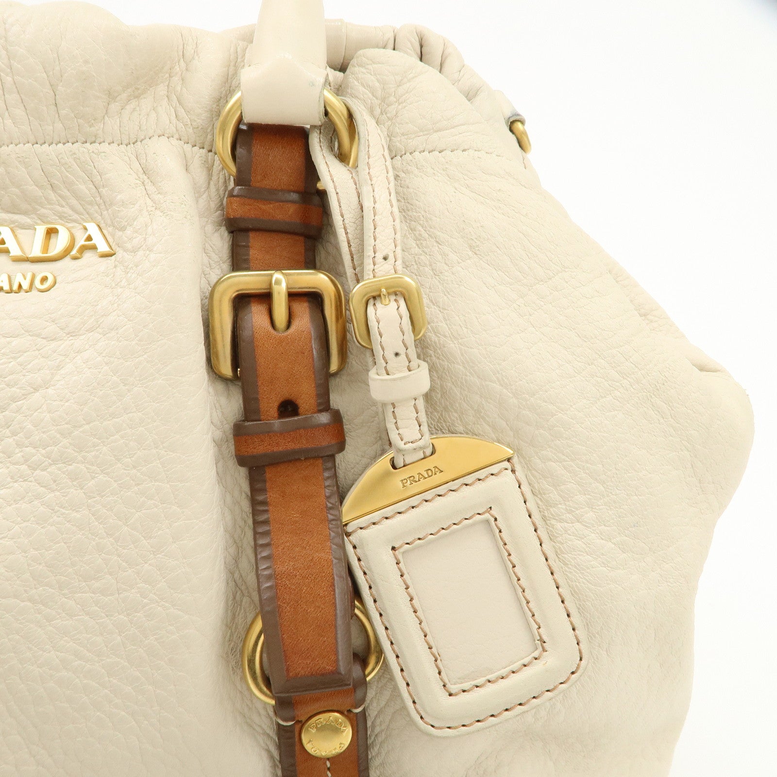 PRADA Leather 2Way Bag Tote Bag Brown White BN1773 Used