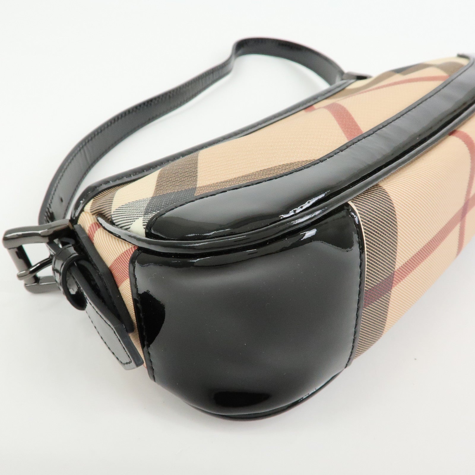 BURBERRY PVC Canvas Patent Leather Shoulder Hand Bag Black Beige